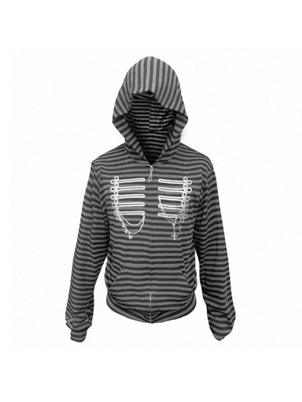 STRIPED SILVER ZIPPER BLOUSE