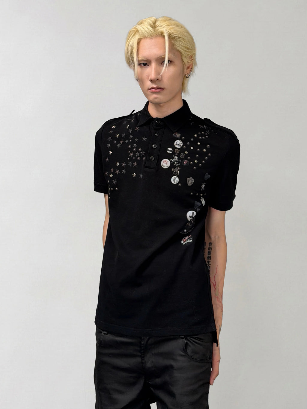 RIVETED RHINESTONE POLO T-SHIRT