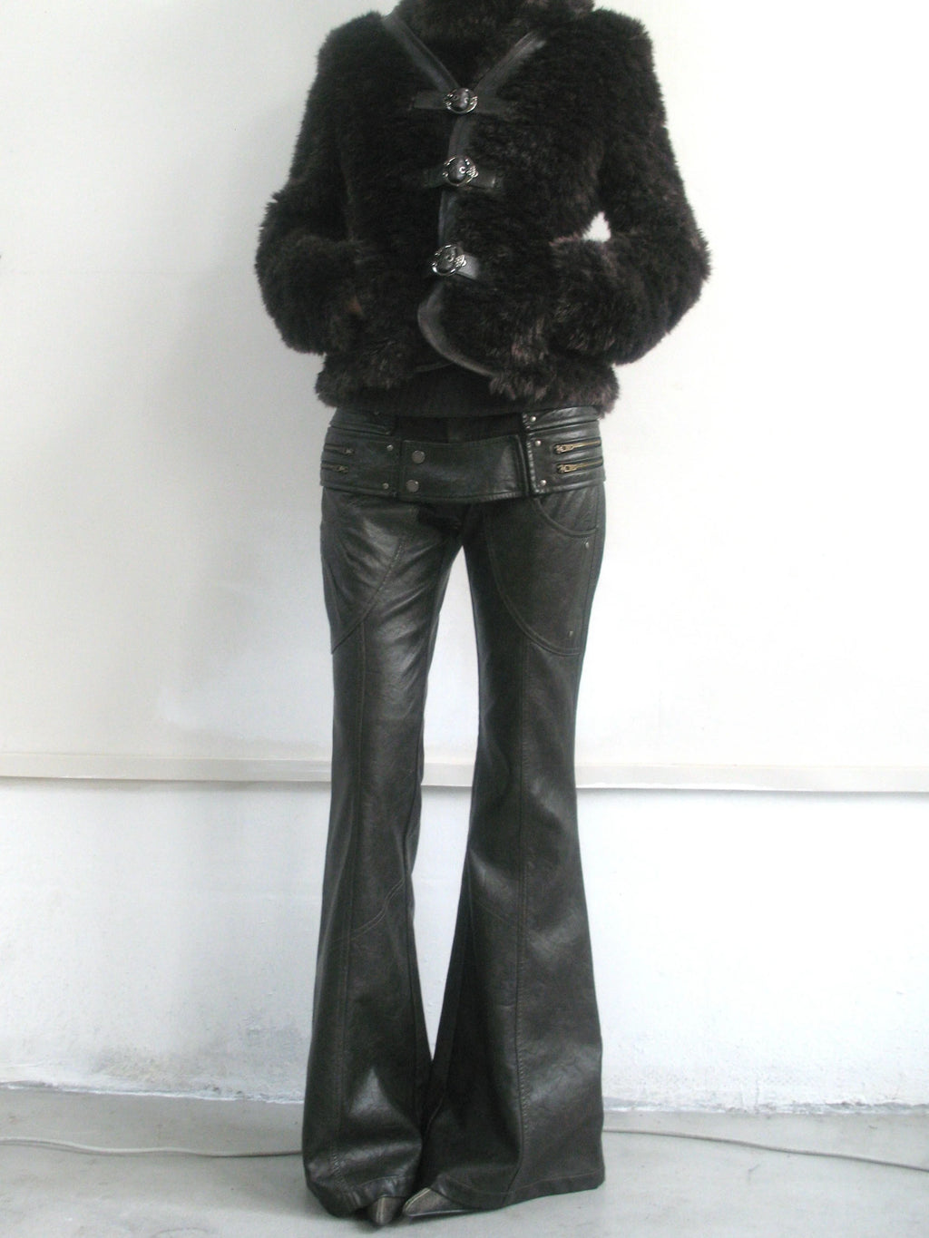 DARK LEATHER SLIM FIT PANTS