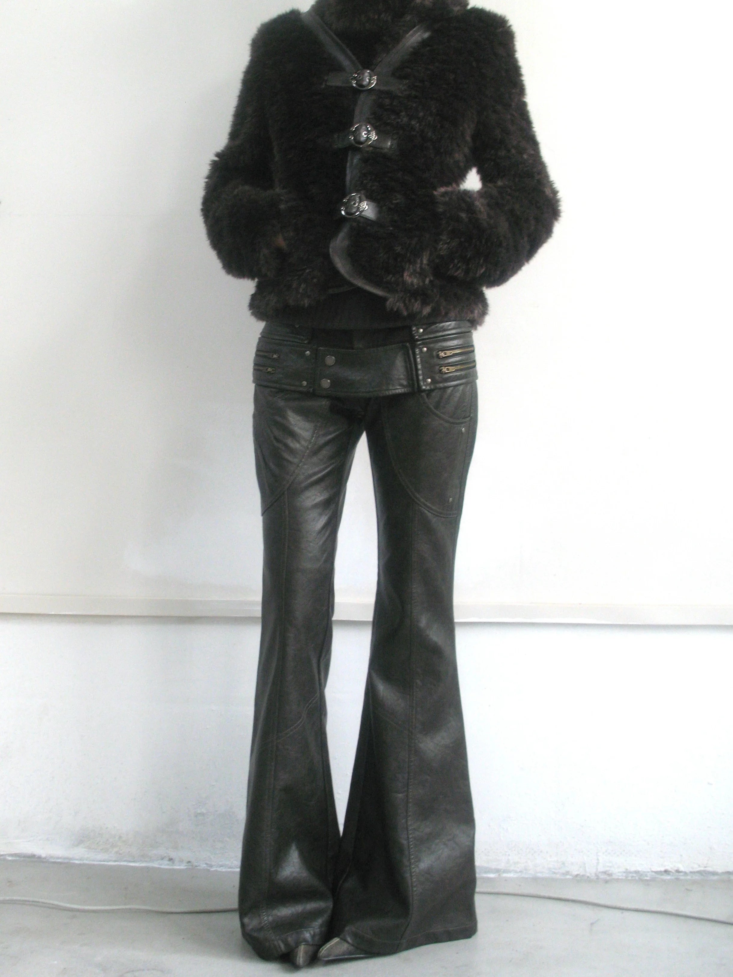 DARK LEATHER SLIM FIT PANTS