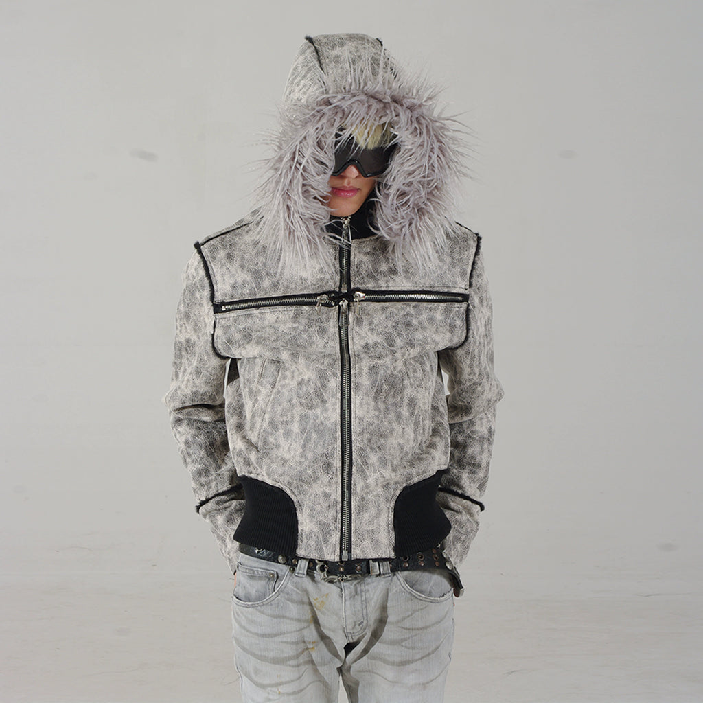 OCCULT LEATHER HOODED JACKET