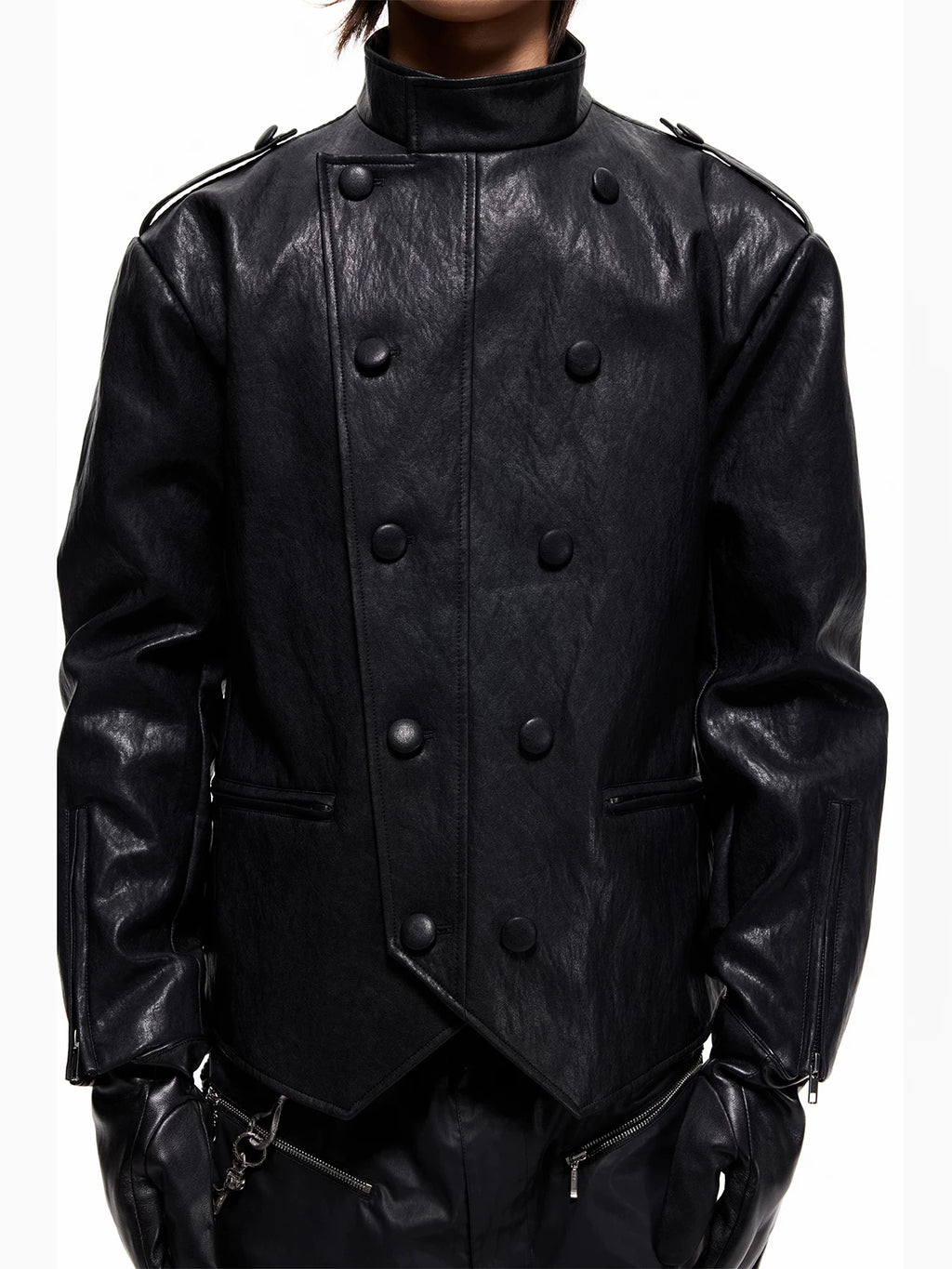 DECONSTRUCTED KNIGHT FAUX LEATHER JACKET
