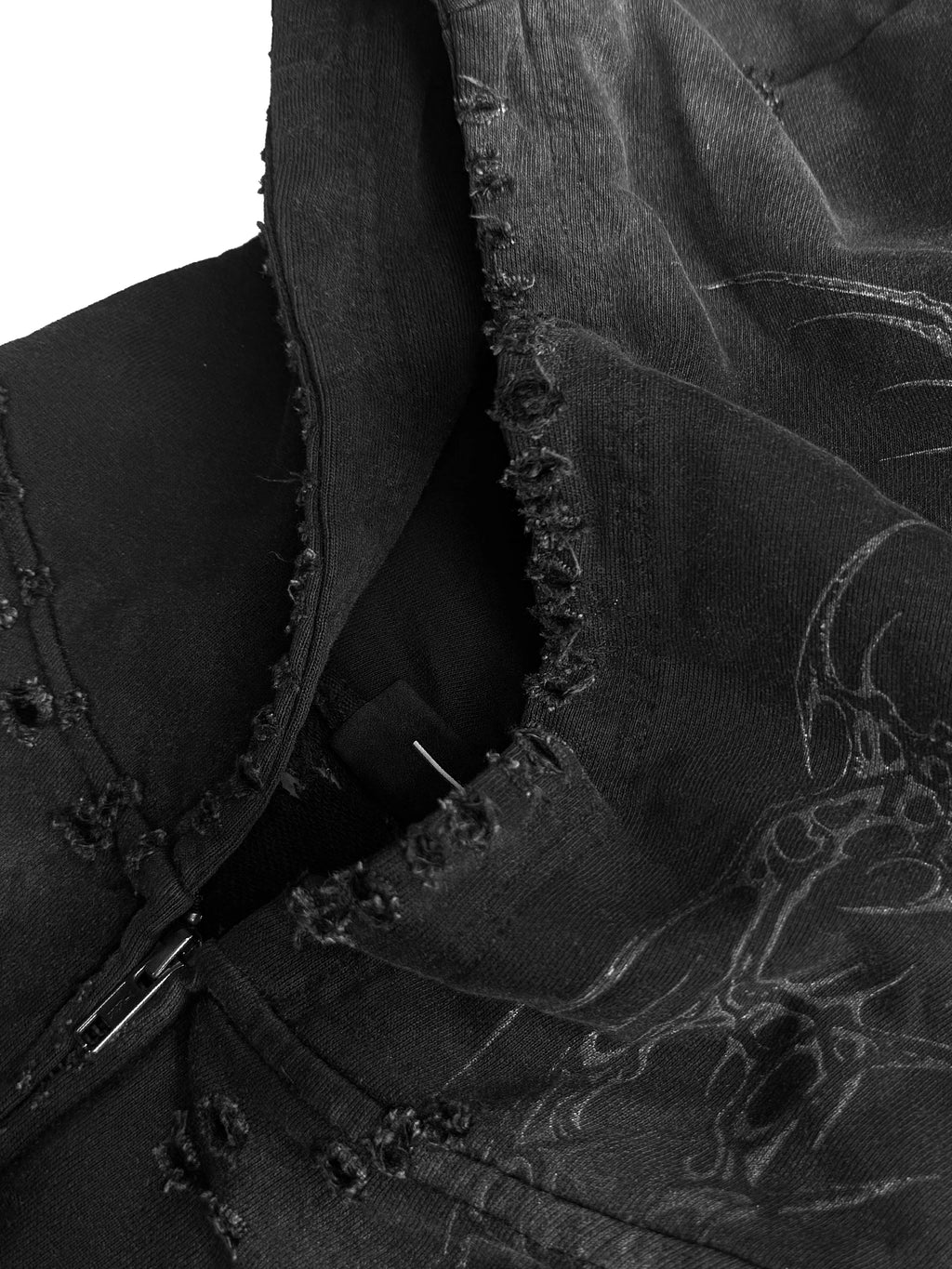 DISTRESSED BLACK COTTON HOODIE