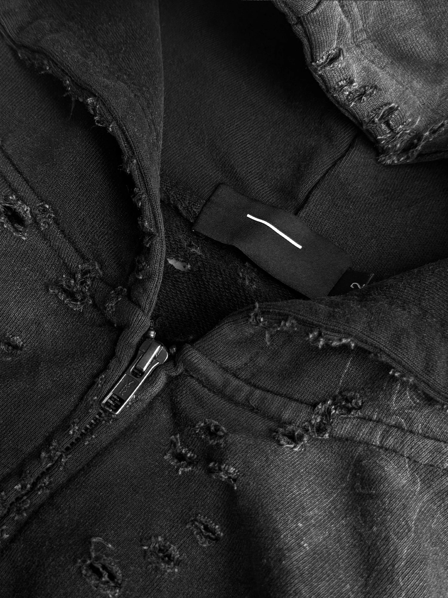 DISTRESSED BLACK COTTON HOODIE