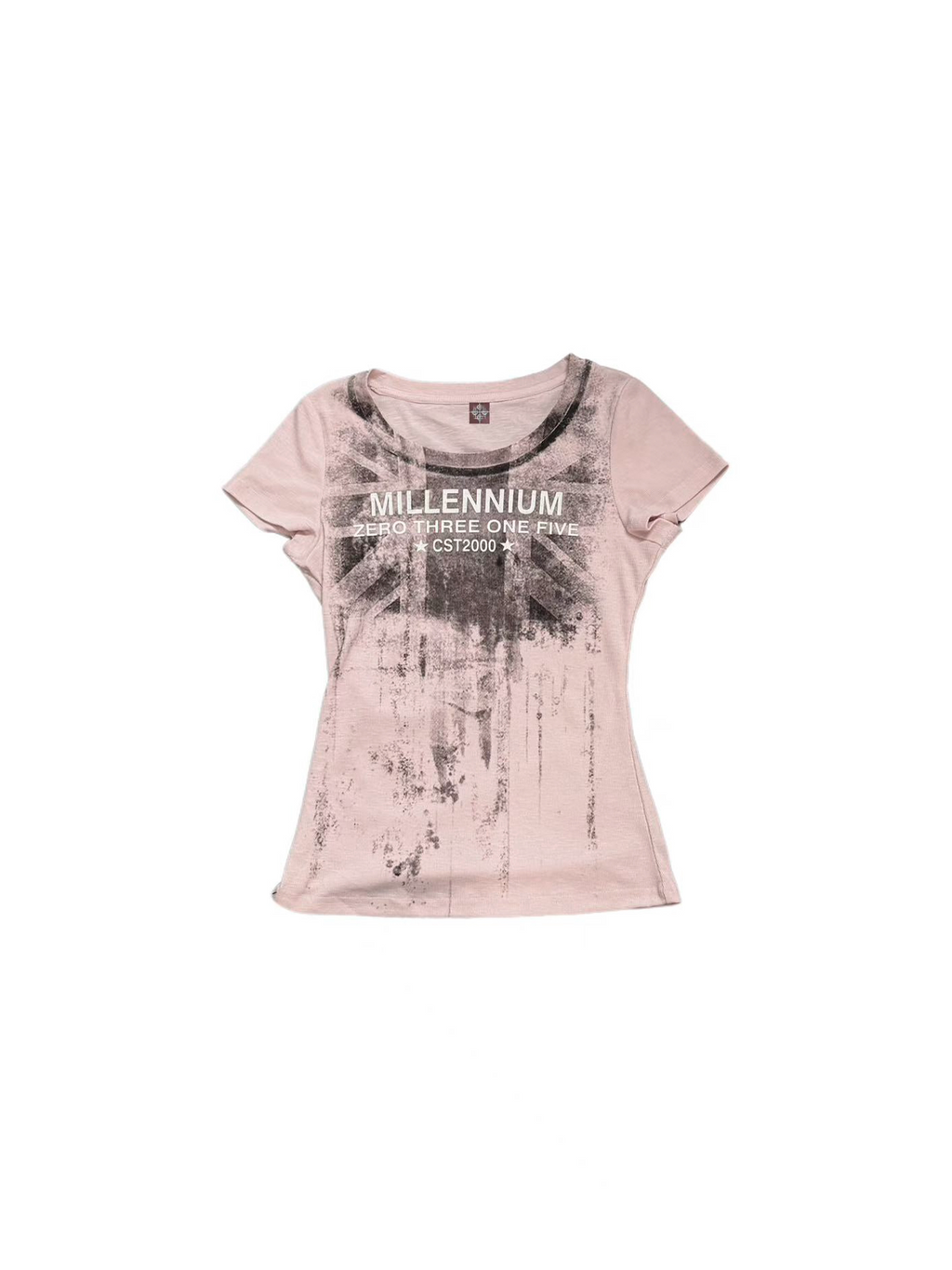 BEIGE TORN FLAG PRINT T-SHIRT