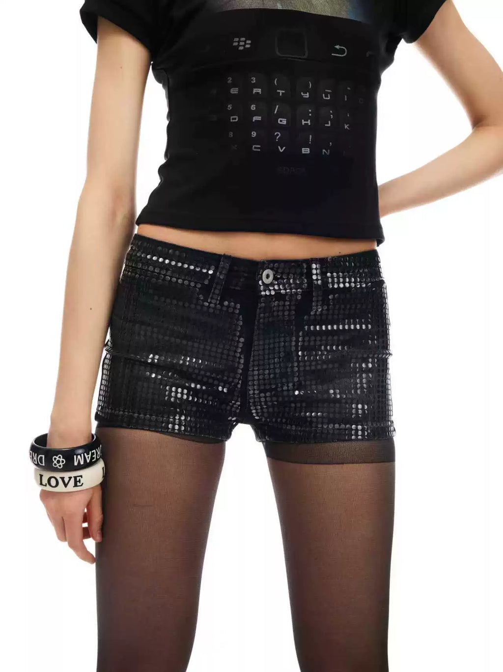 DAZZLING SEQUIN DENIM SHORTS