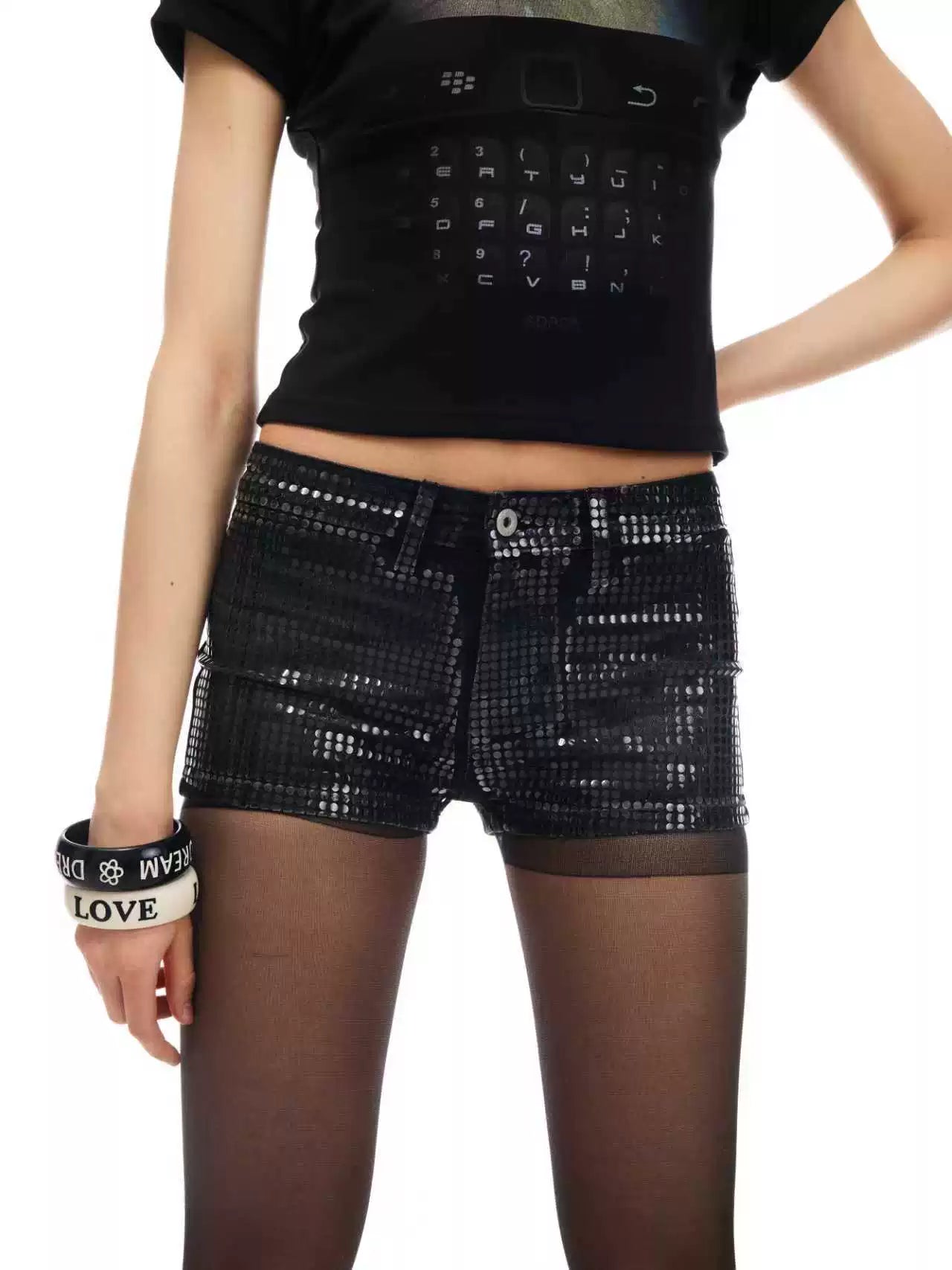 DAZZLING SEQUIN DENIM SHORTS