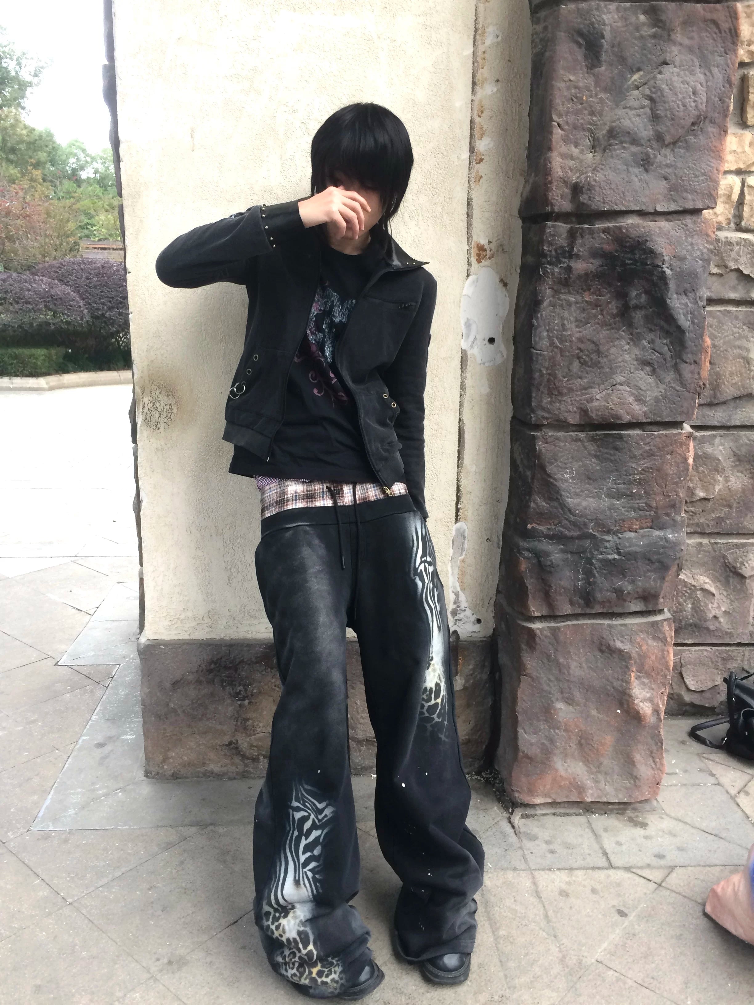 BLACK INK SPLATTER WIDE LEG PANTS