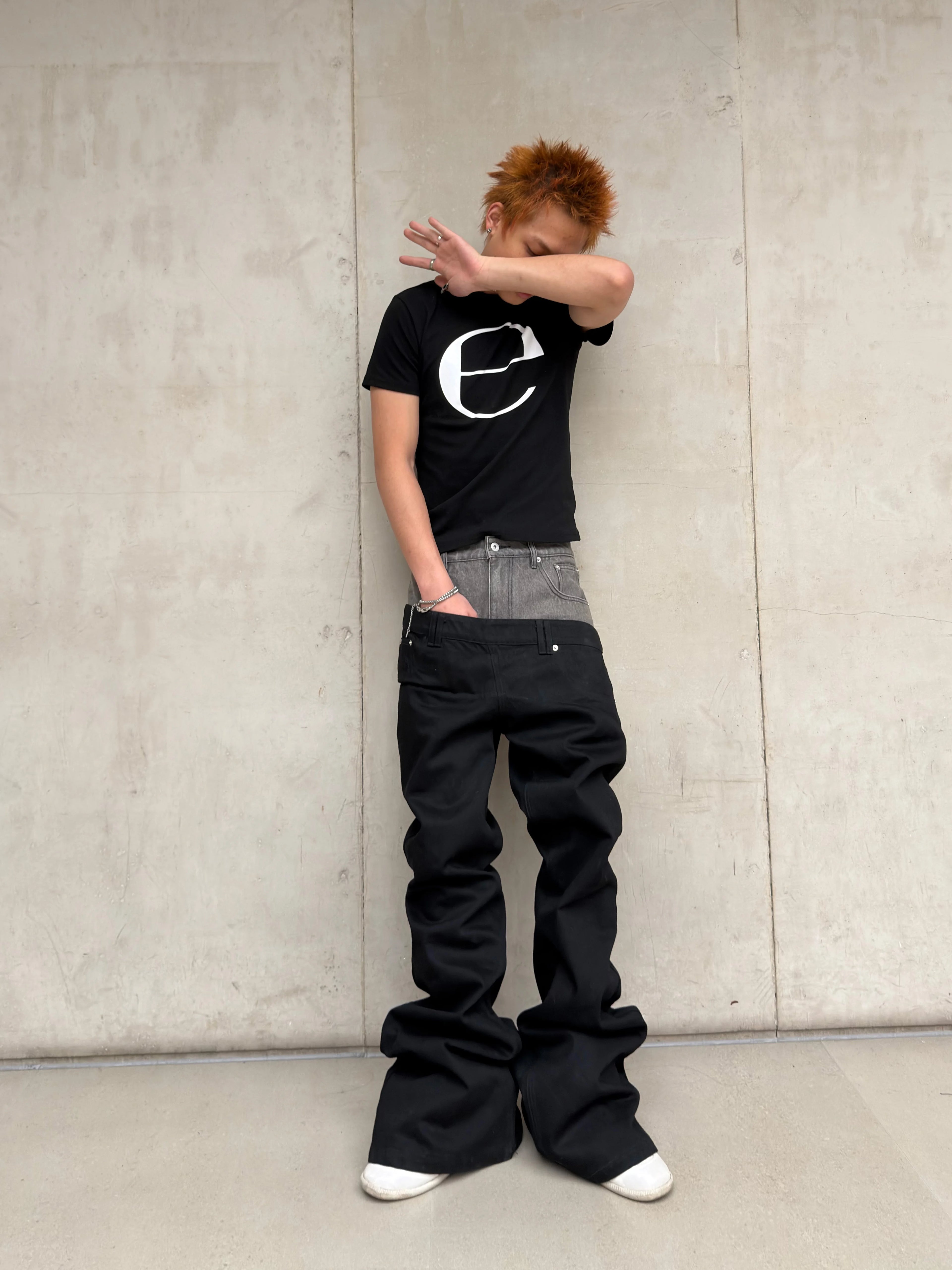 HIGH-FASHION WAXED BOOTCUT PANTS