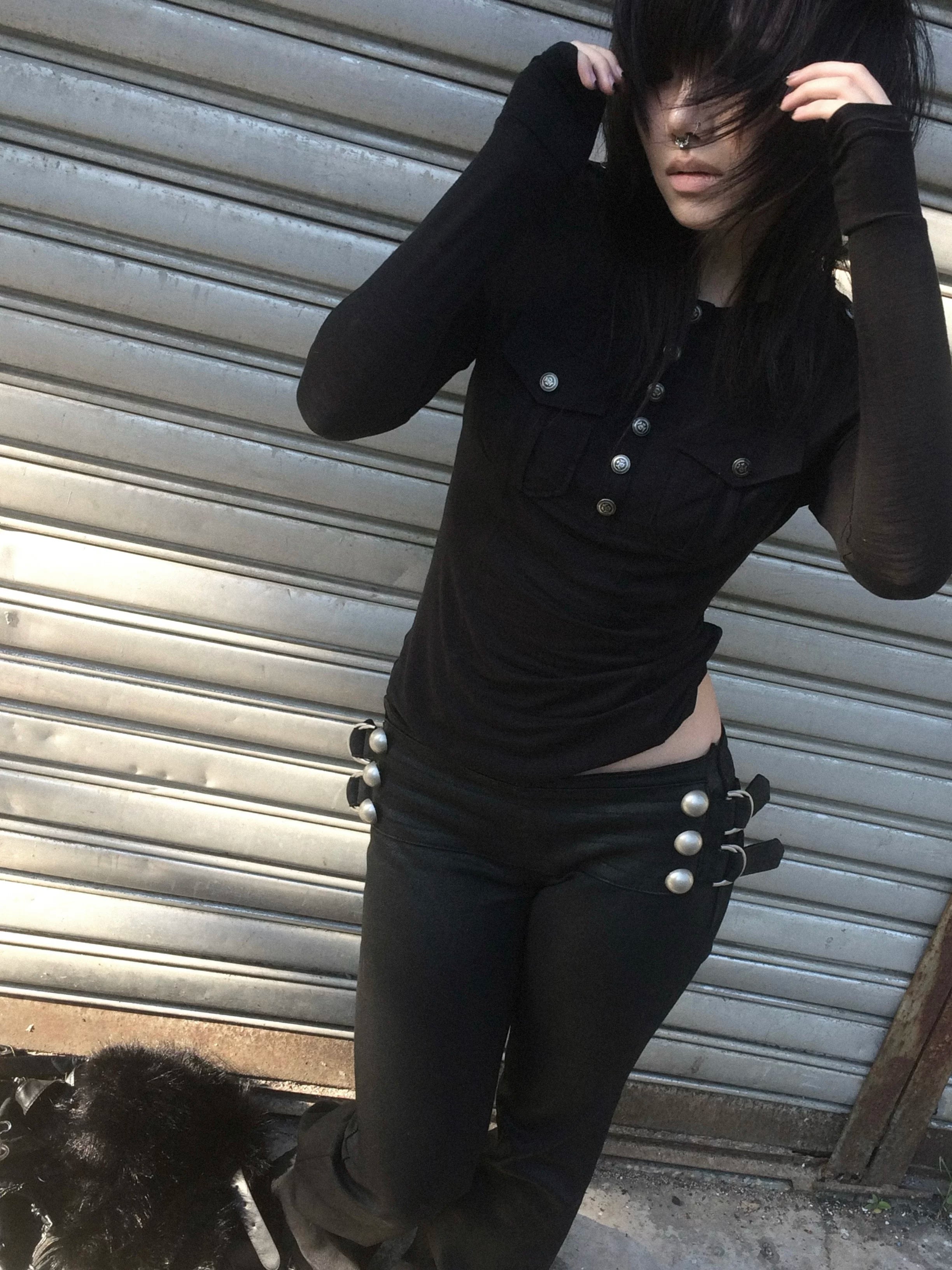 PUNK STUD PRINT LONG SLEEVE TOP