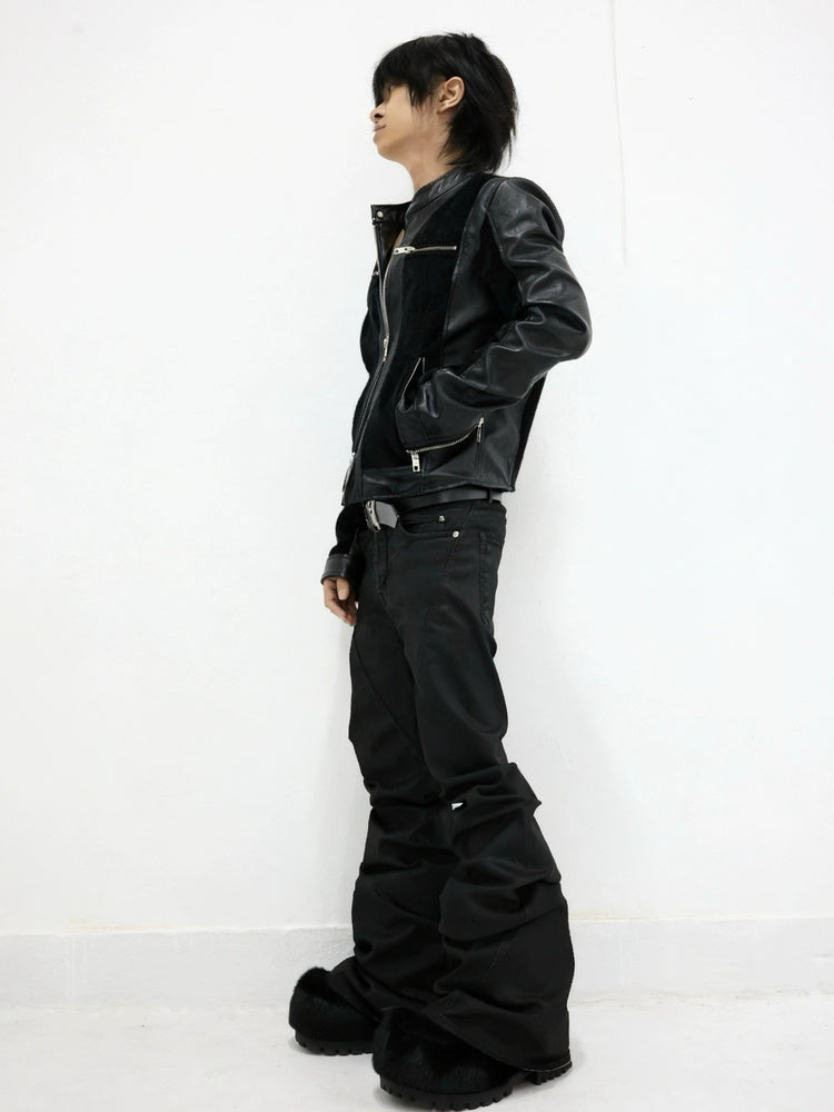 FUR PATCHWORK SLIM FIT BIKER JACKET