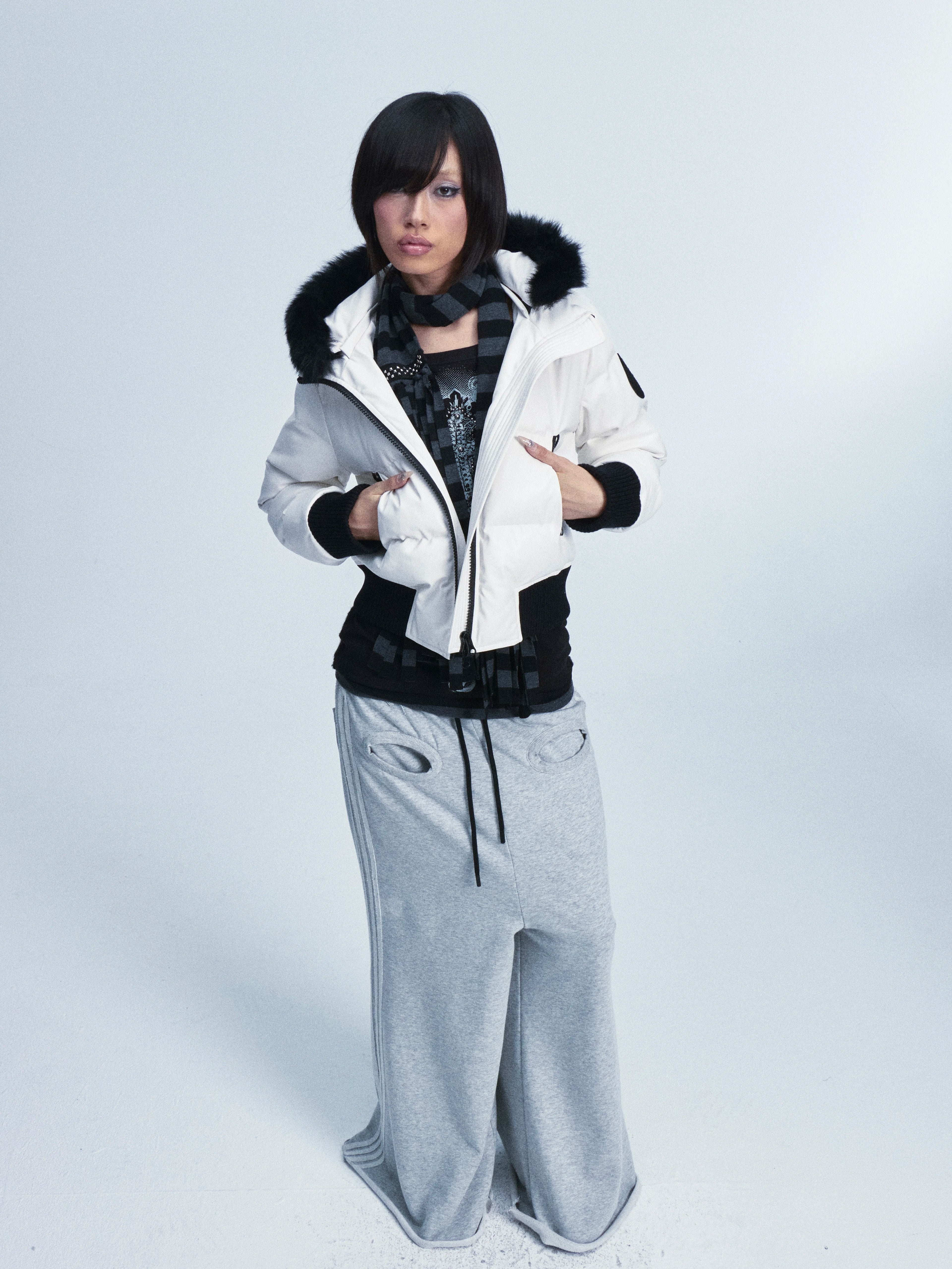 CASUAL LEATHER JACKET WITH FUR COLLAR