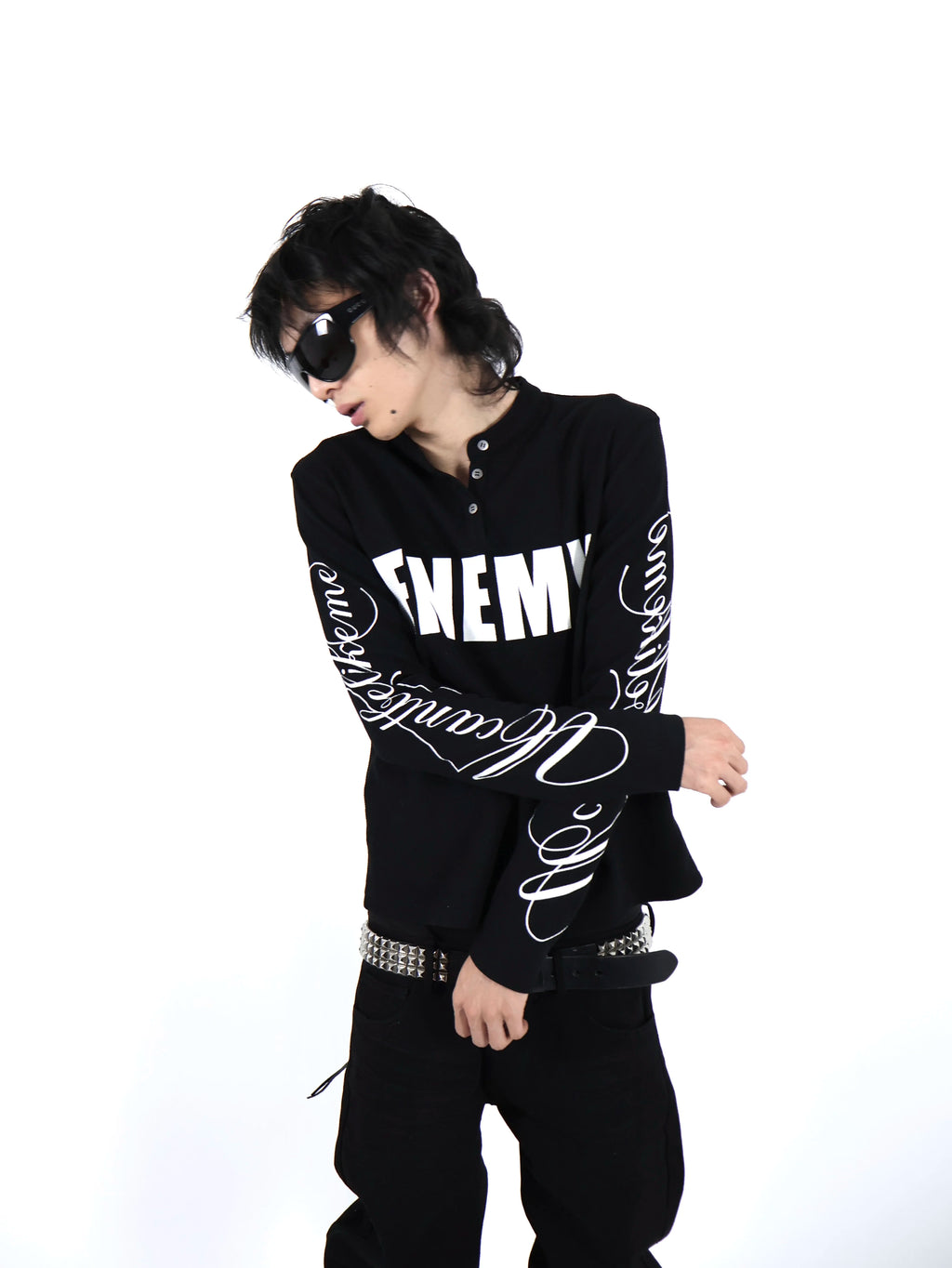 ENEMY CURSIVE PRINT LONG-SLEEVE SHIRT