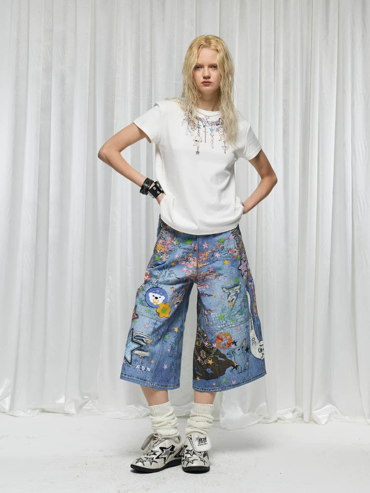 Y2K CARTOON CHAIN PRINT T-SHIRT