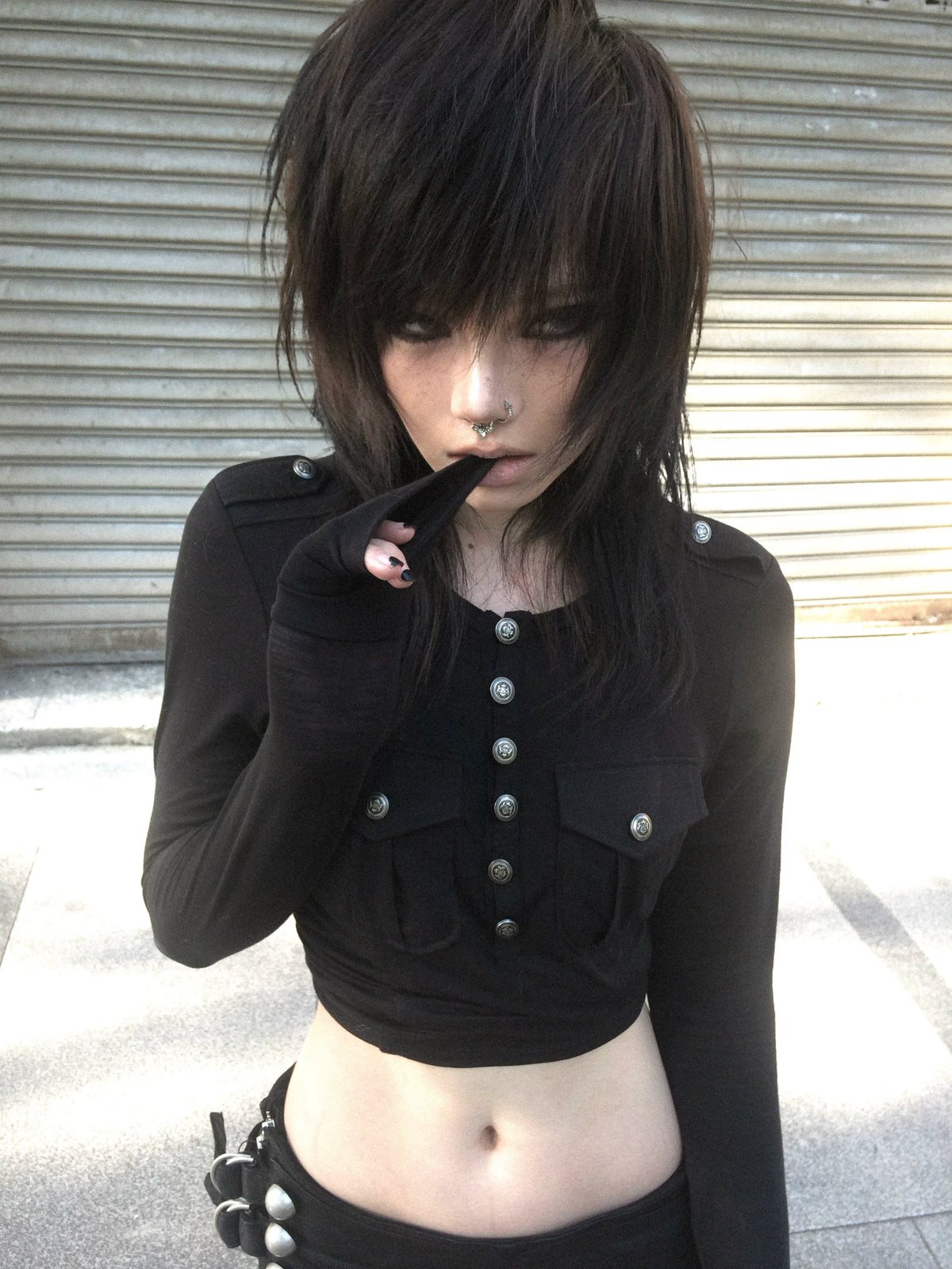 PUNK STUD PRINT LONG SLEEVE TOP