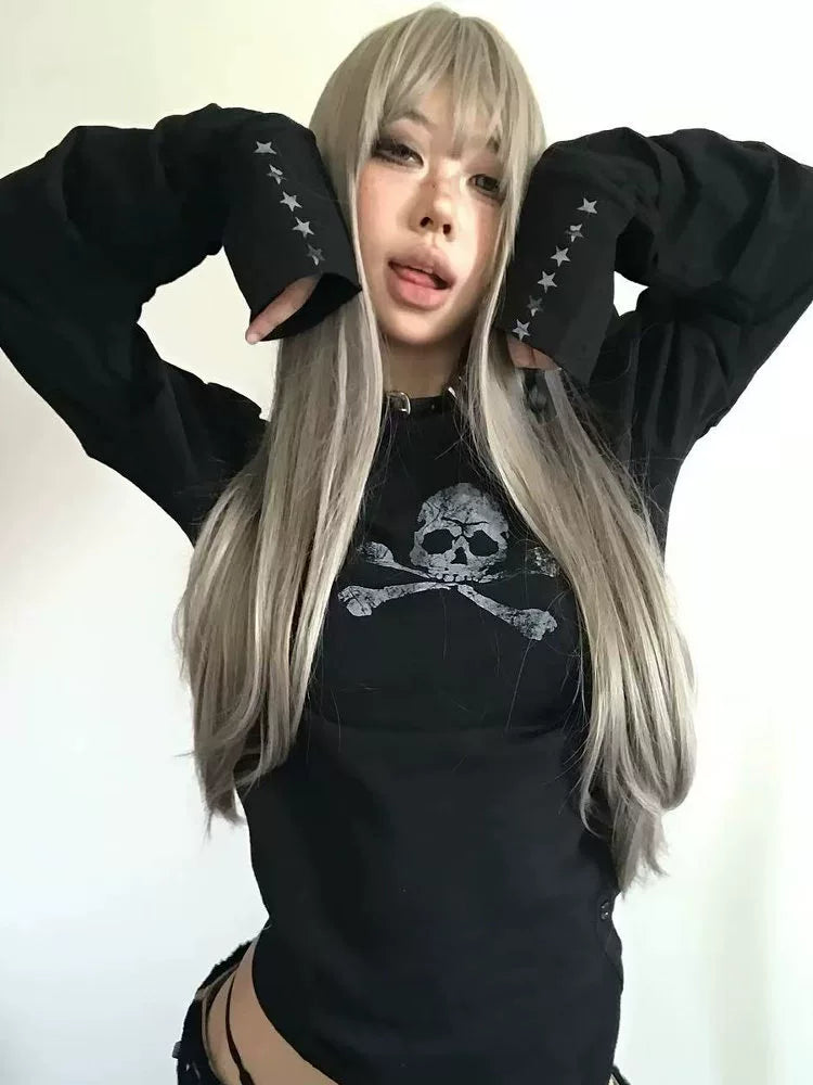 SKULL CROSSBONES PLEATED SHIRT