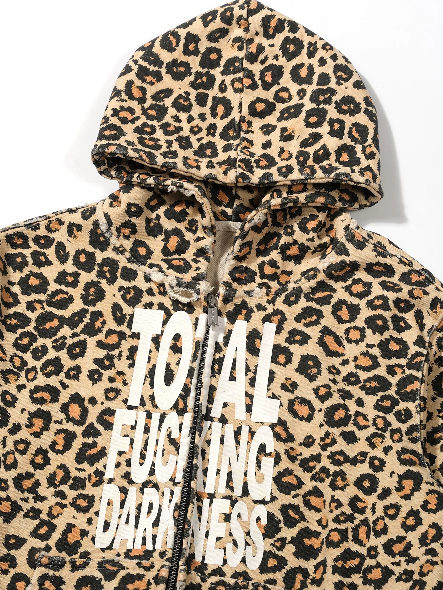LEOPARD PRINT DISTRESSED HOODIE