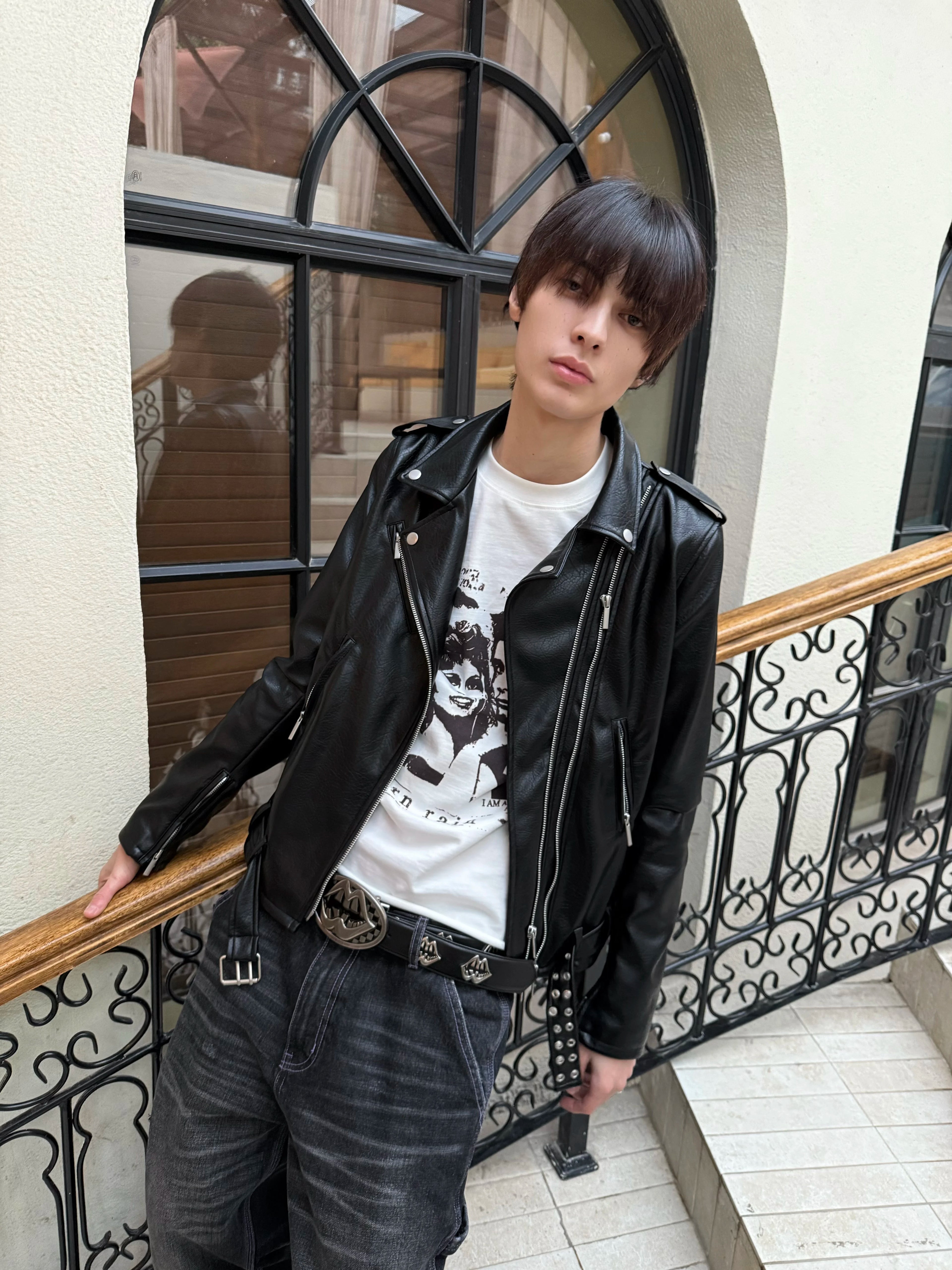 VOID ADJUSTABLE LEATHER BIKER JACKET