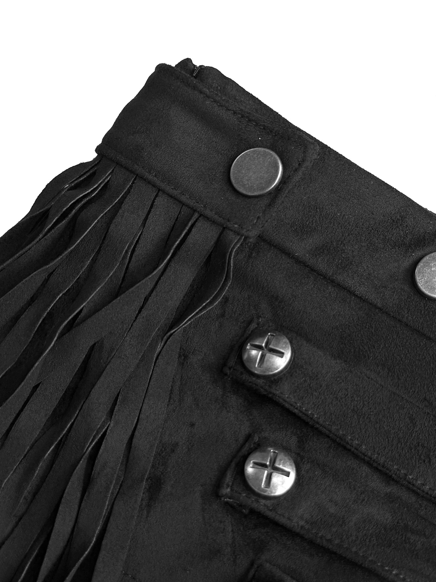 FRINGE STUDDED SUEDE SHORTS