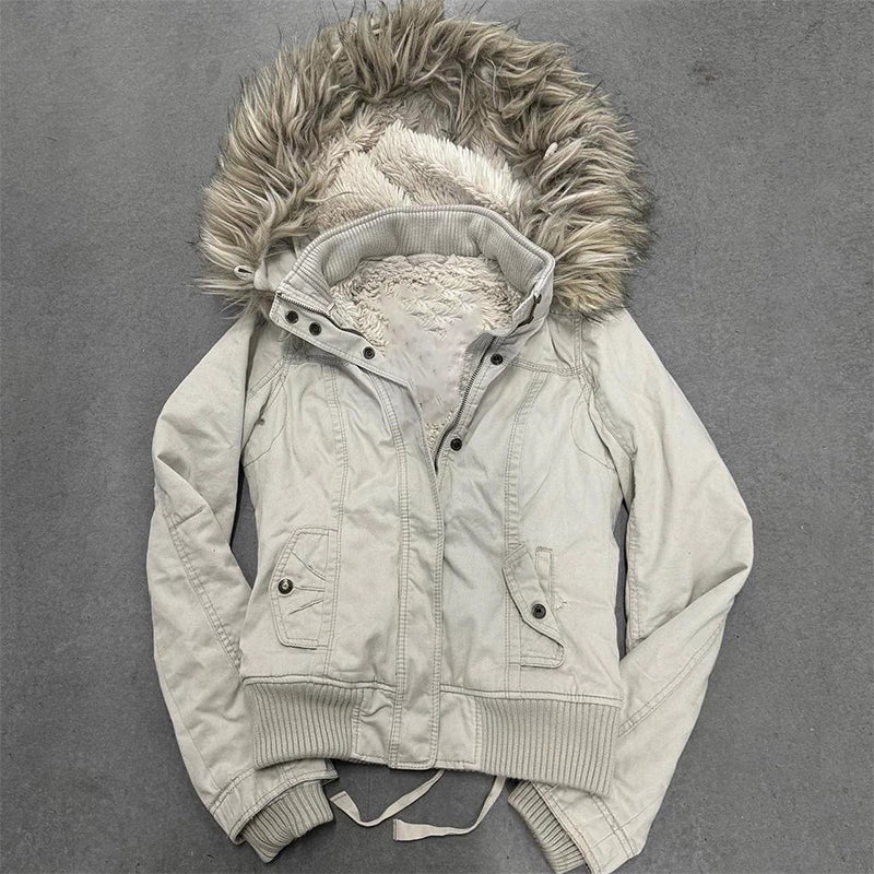 BEIGE HAIR COLLAR JACKET