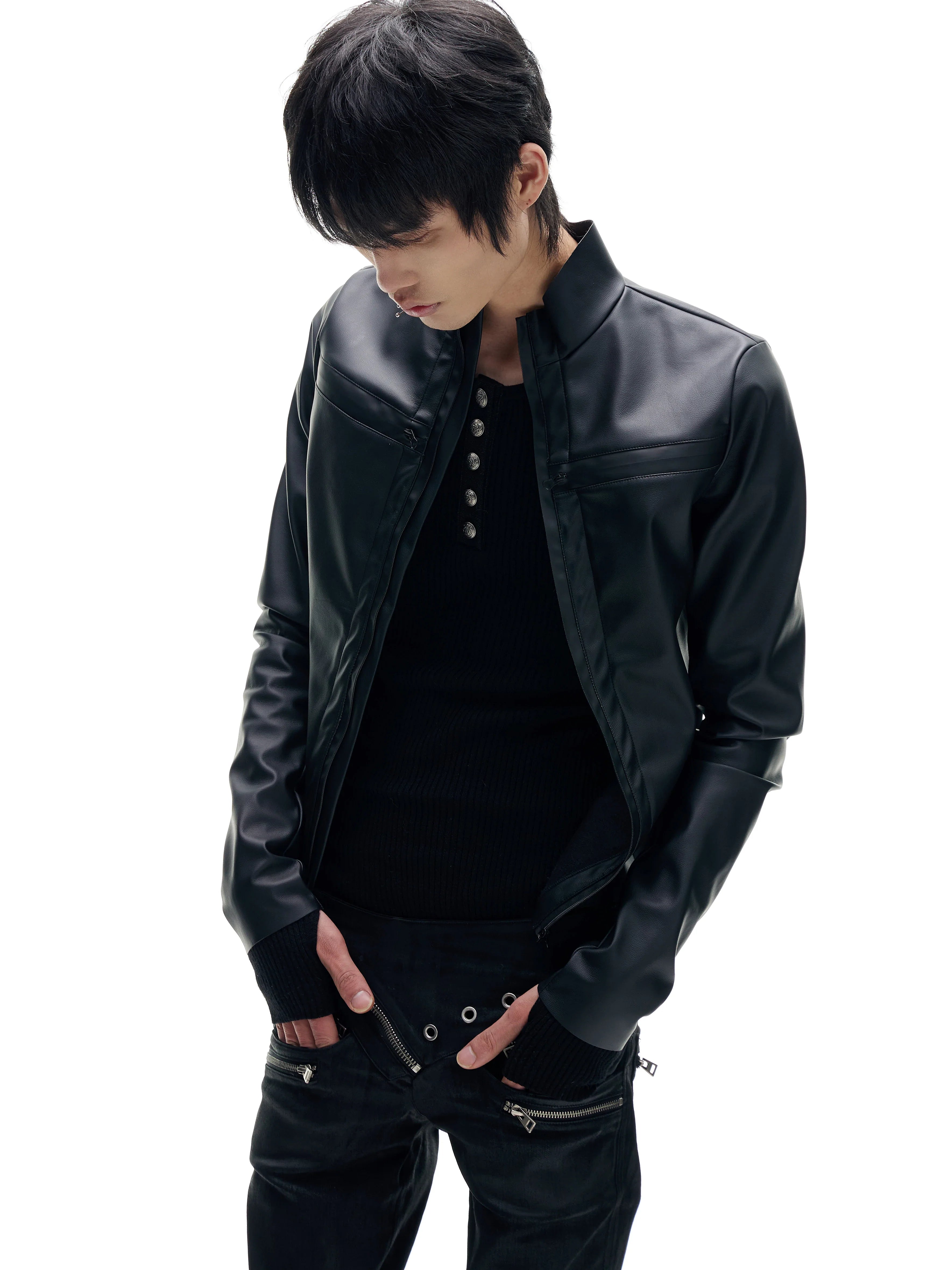SLIM LEATHER JACKET WITH ZIPPER