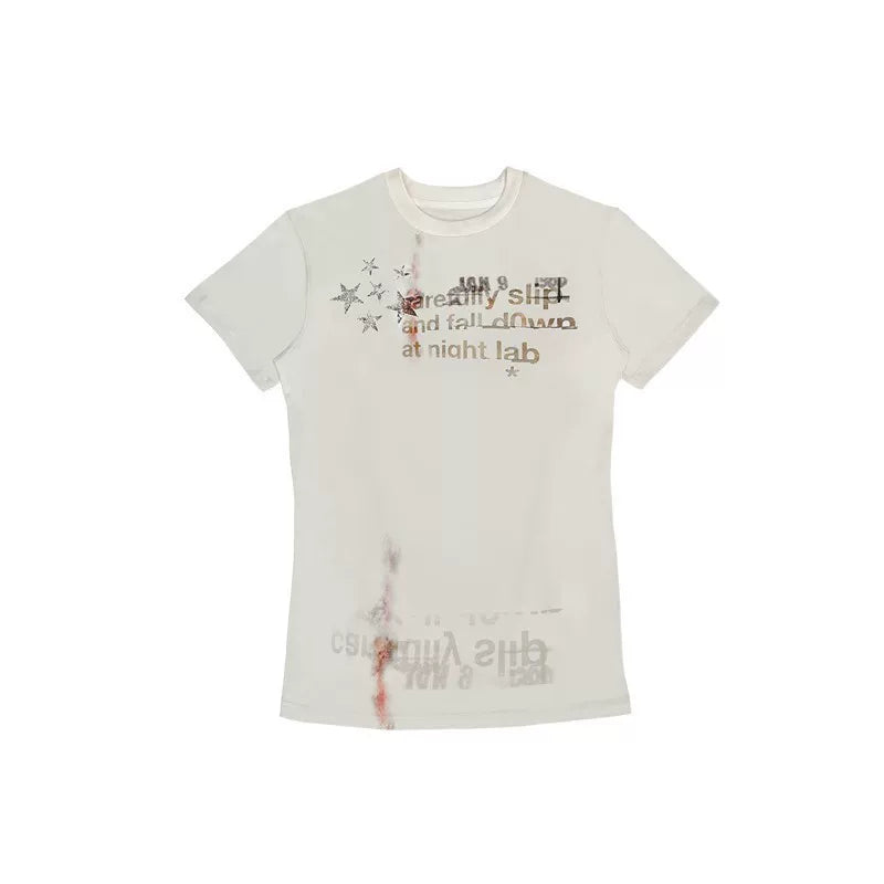DISTRESSED STAR PRINT T-SHIRT