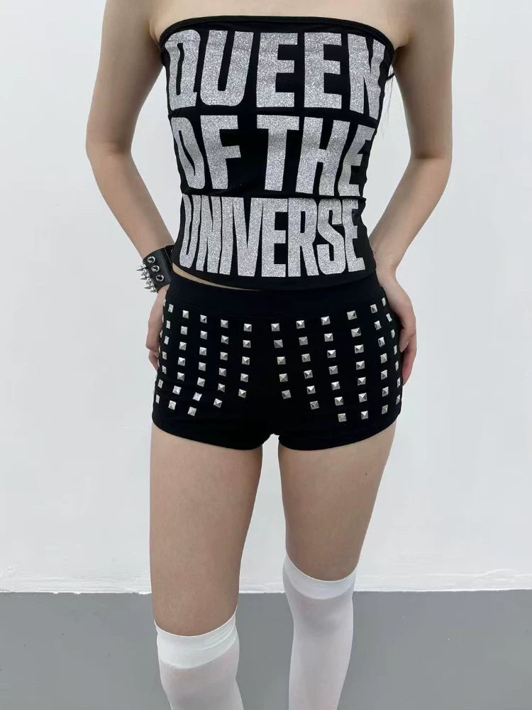 STUDDED LOW WAIST CROSS SHORTS