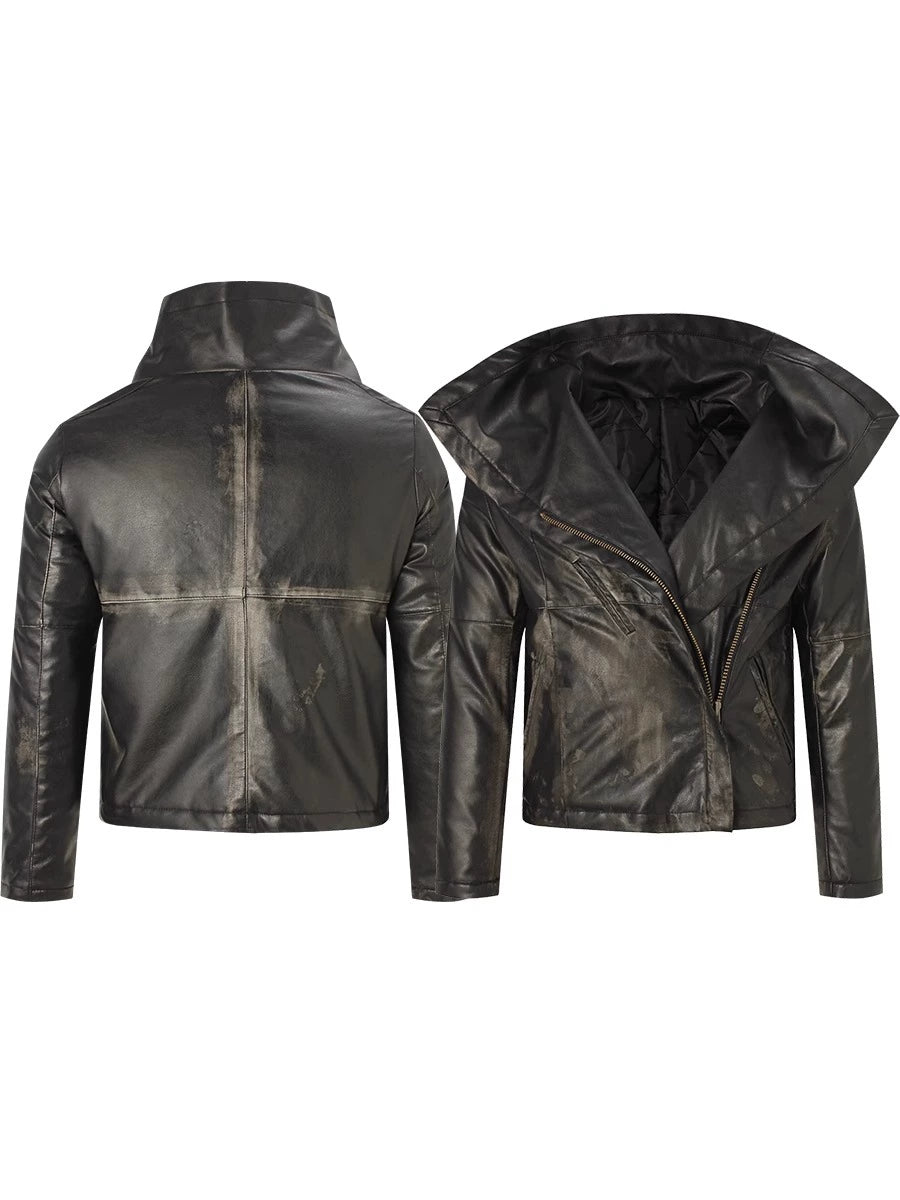 FADED SLANT ZIP LEATHER JACKET