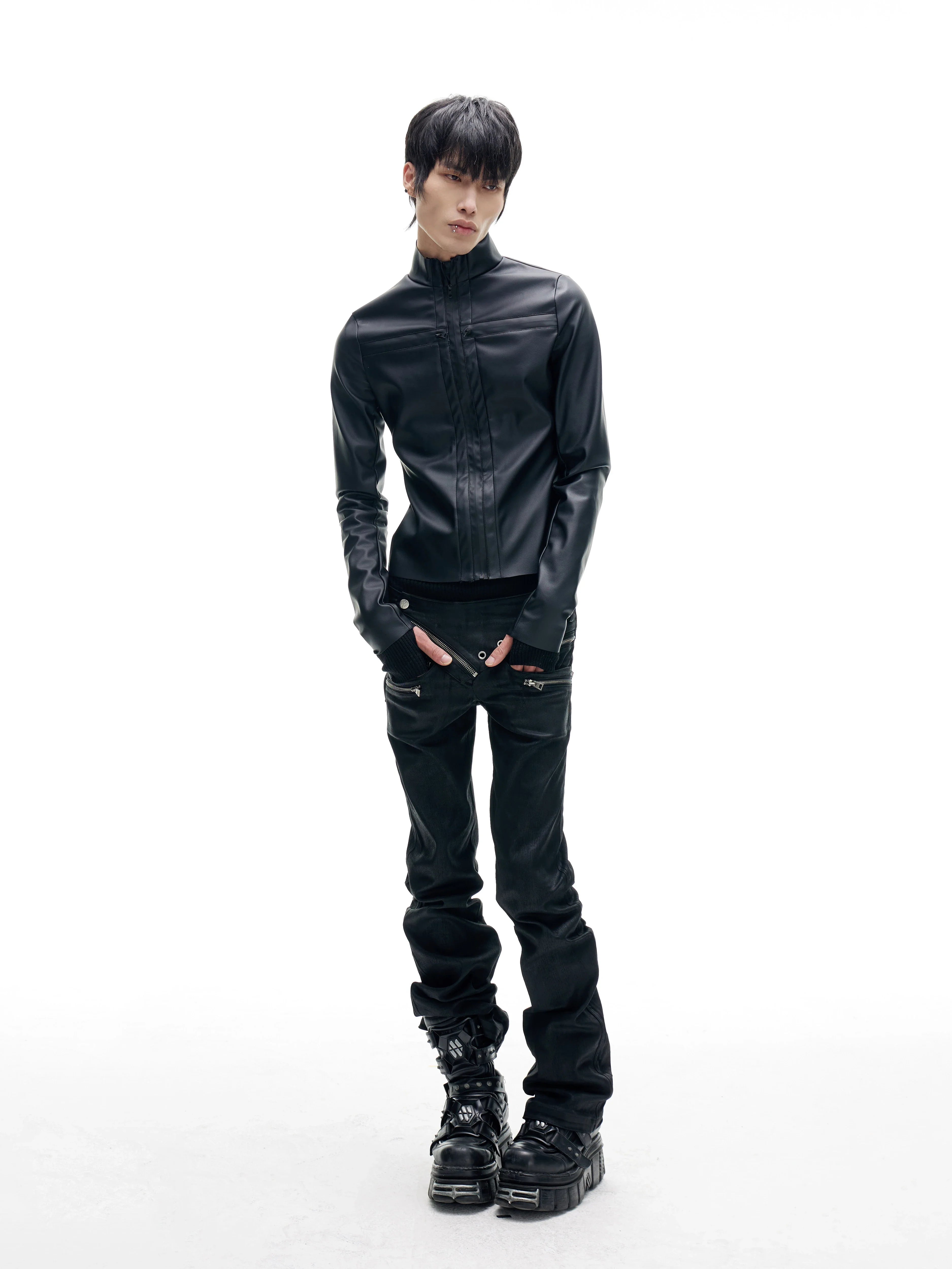 SLIM LEATHER JACKET WITH ZIPPER