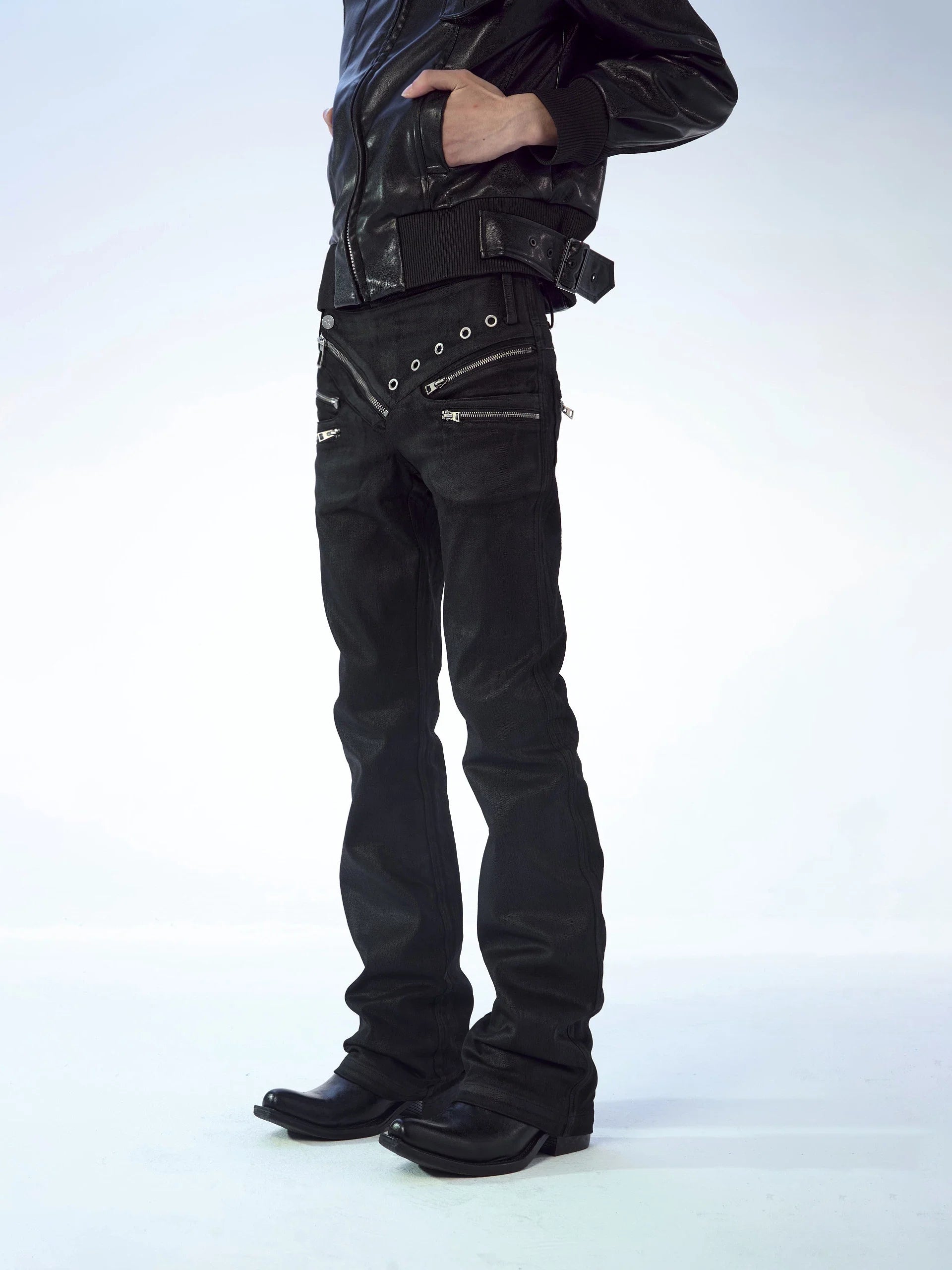 SLIM WAXED LOW WAIST PANTS