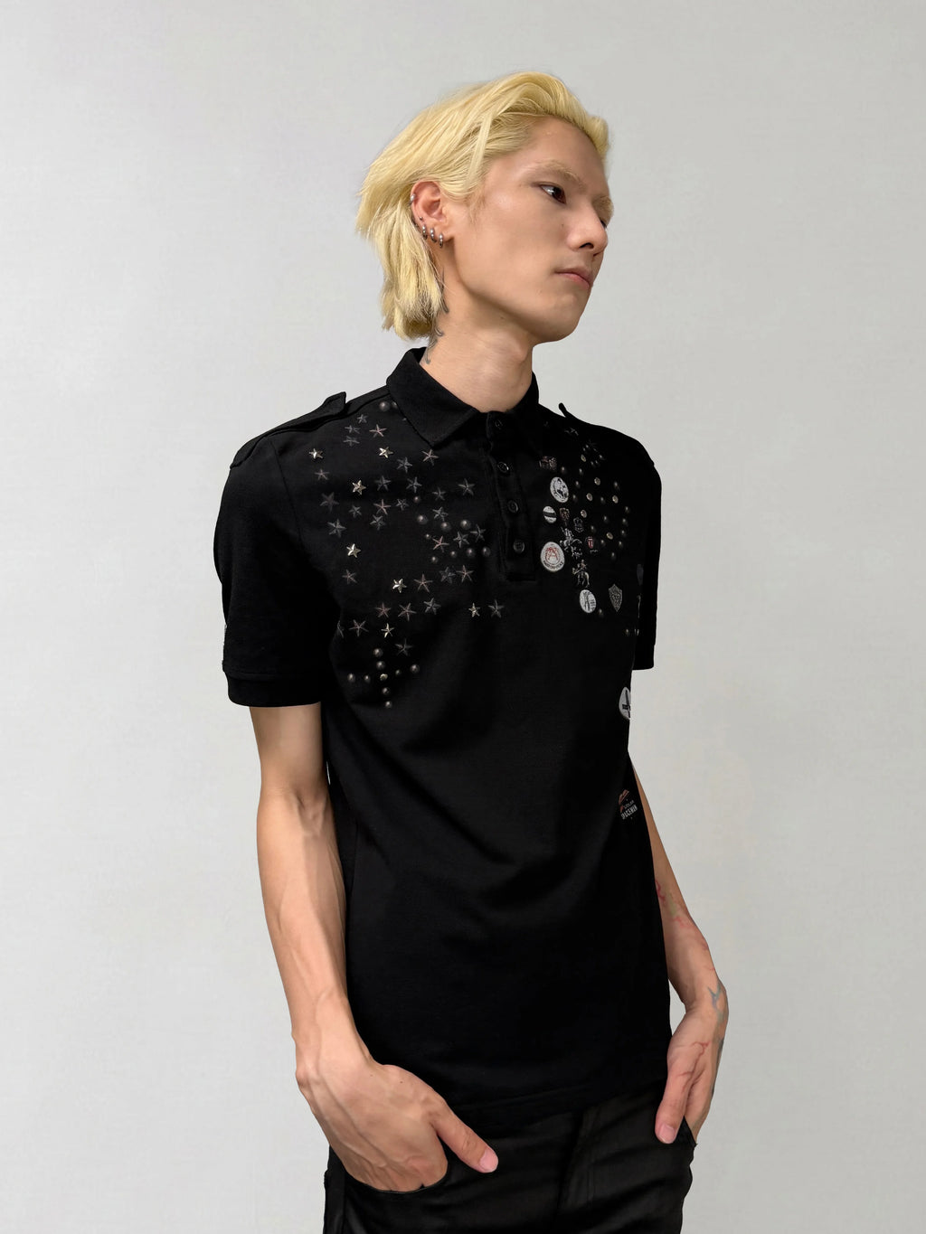 RIVETED RHINESTONE POLO T-SHIRT