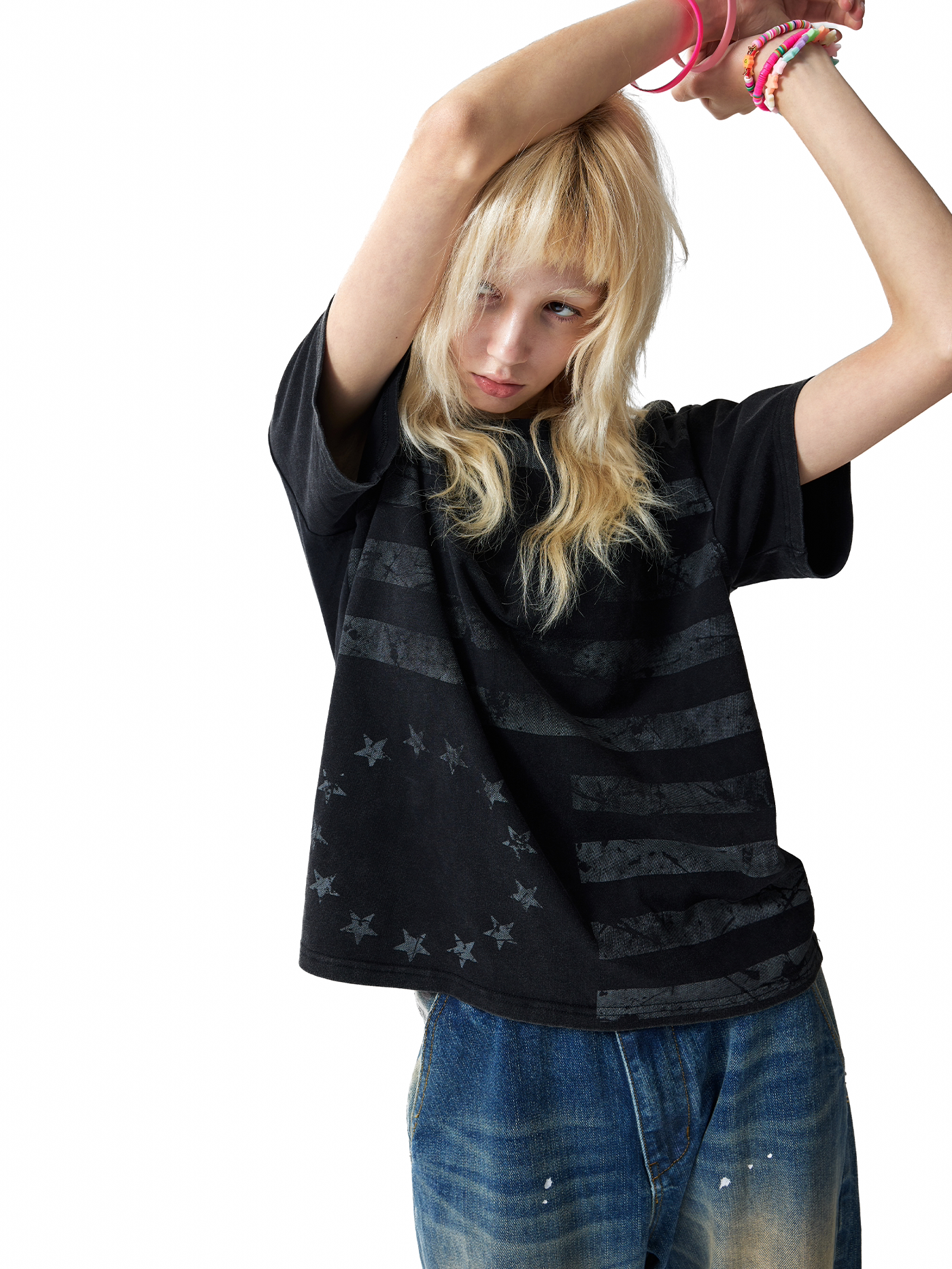 AGED FLAG PRINT STREET T-SHIRT