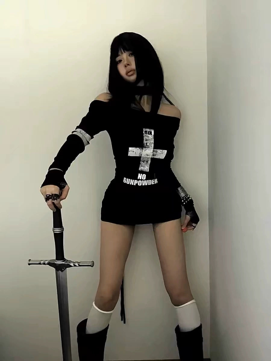 GOTHIC PUNK ONE-SHOULDER DRESS