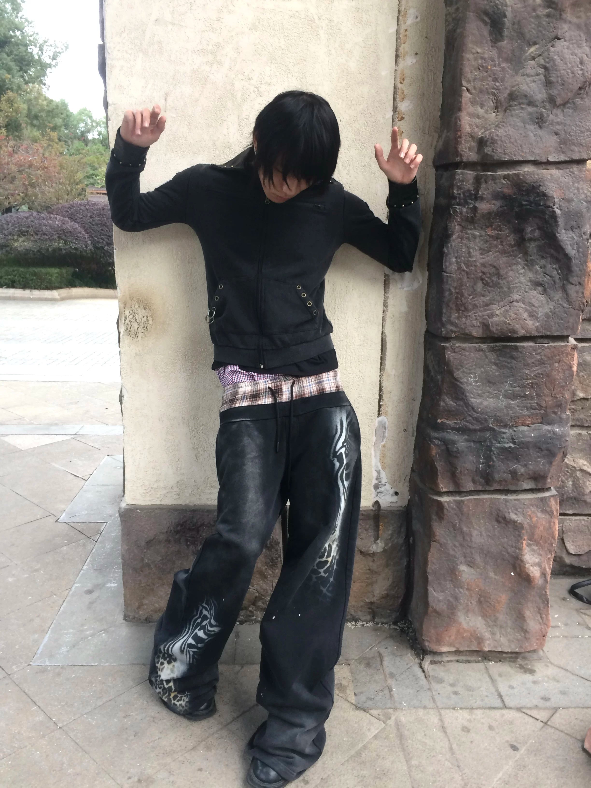 BLACK INK SPLATTER WIDE LEG PANTS