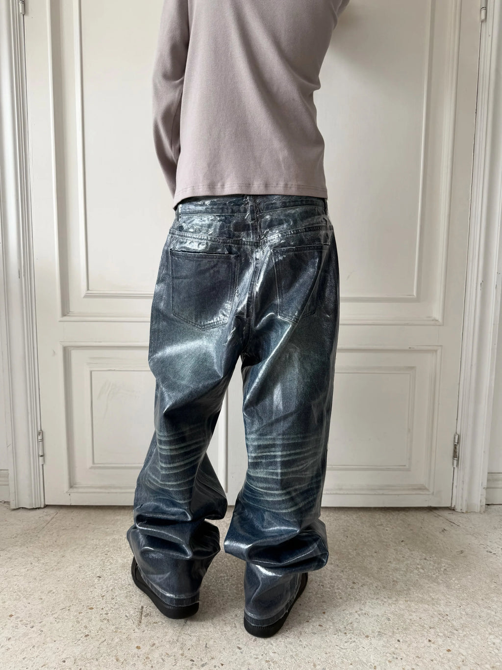 BRUSHED WAXED BLUE DENIM PANTS