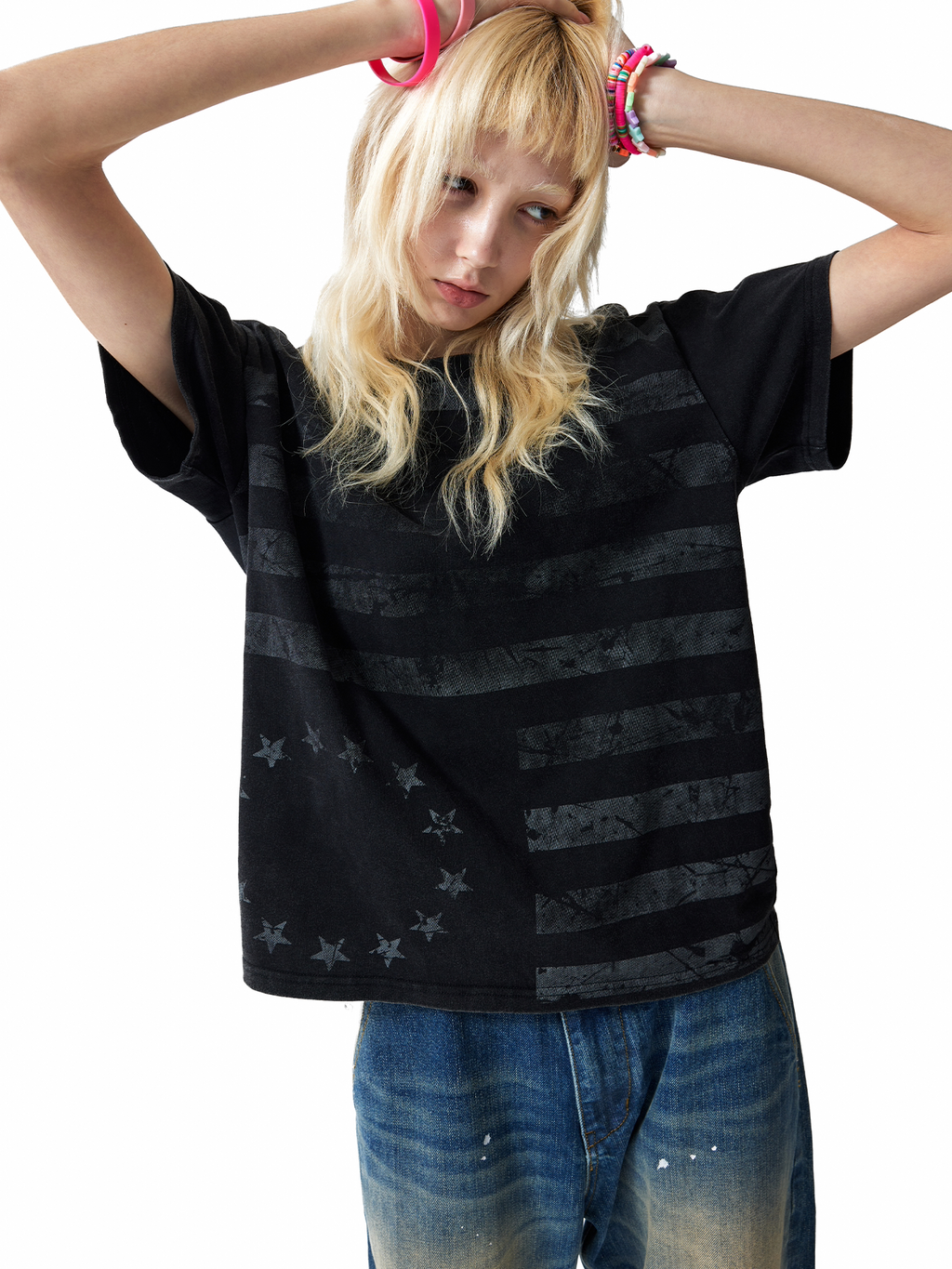 AGED FLAG PRINT STREET T-SHIRT