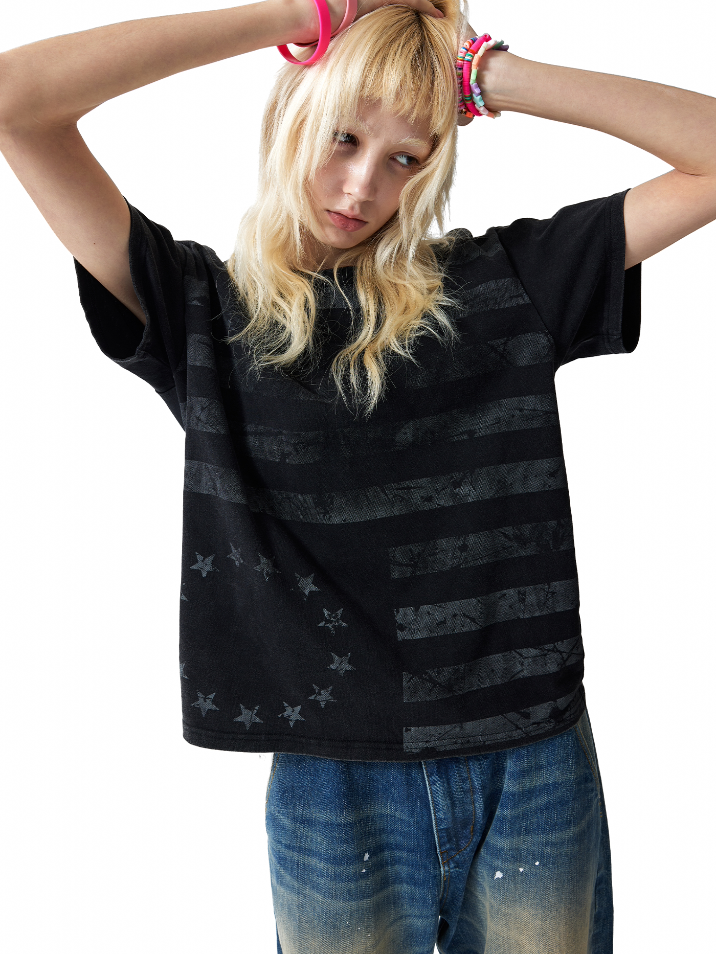 AGED FLAG PRINT STREET T-SHIRT
