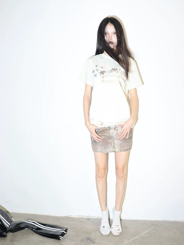 DISTRESSED STAR PRINT T-SHIRT