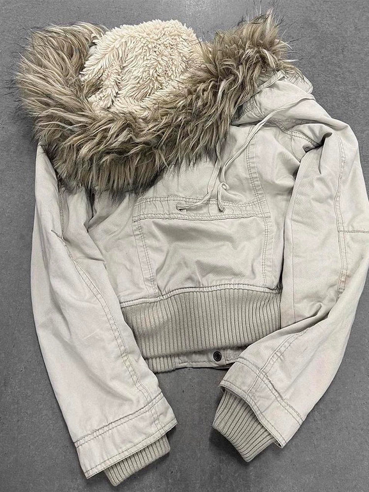 BEIGE HAIR COLLAR JACKET