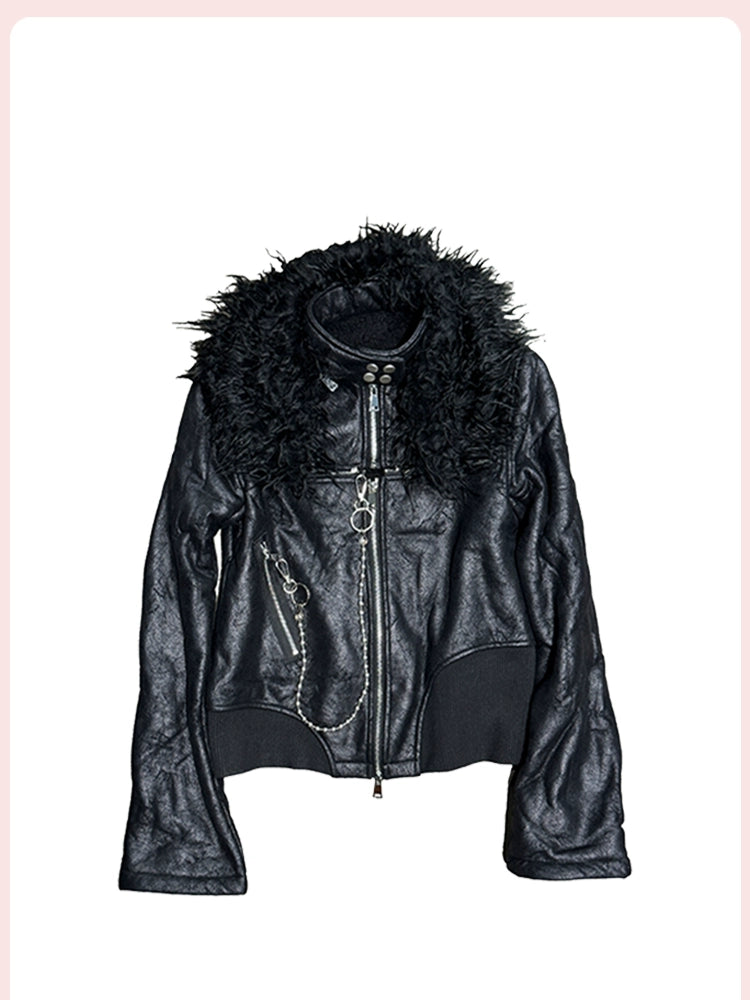 FUR-COLLARED LEATHER JACKET