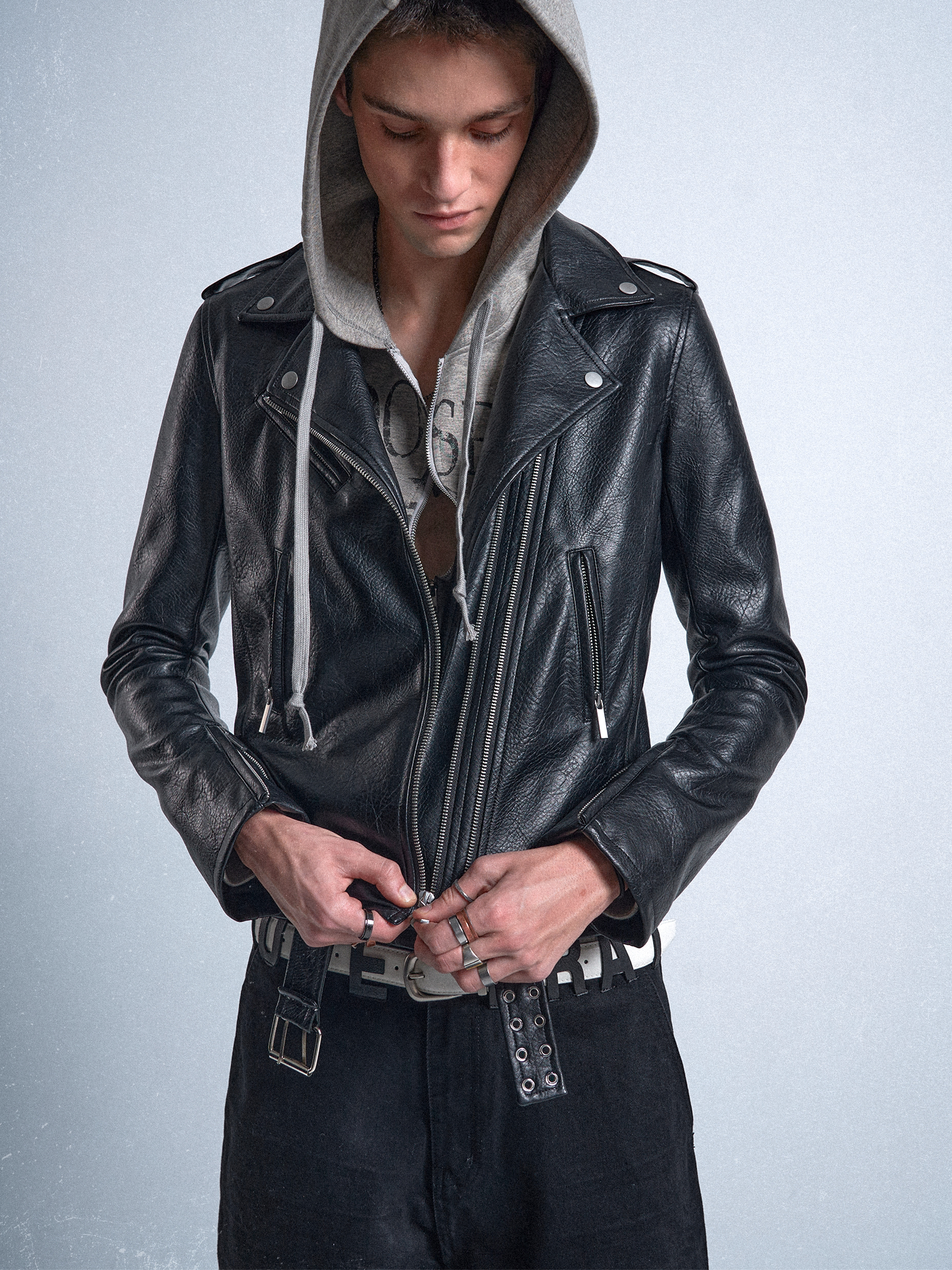 VOID ADJUSTABLE LEATHER BIKER JACKET