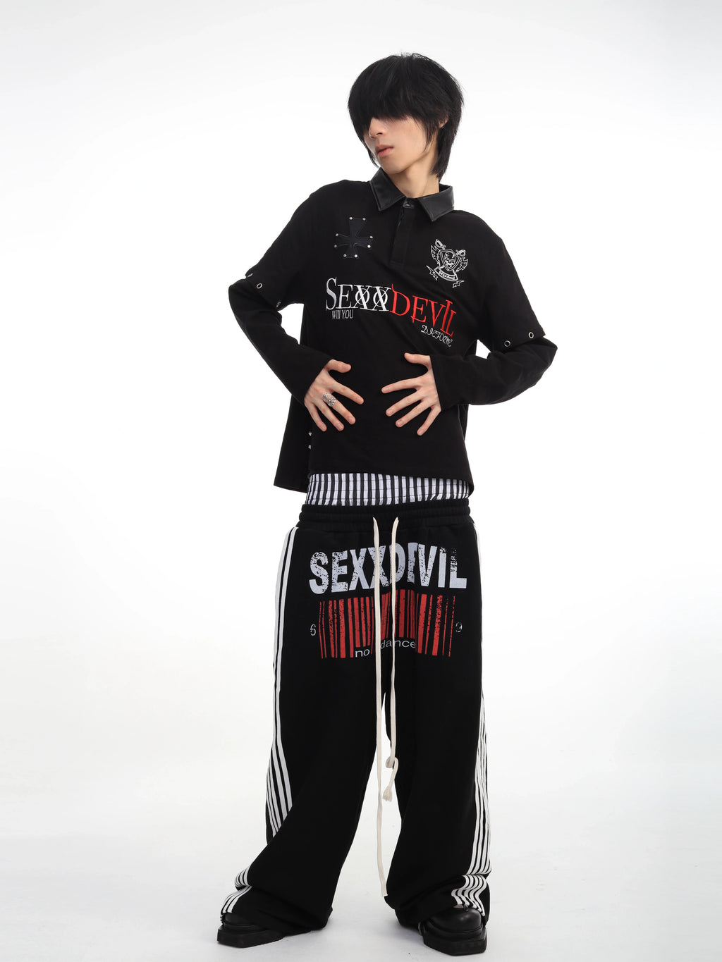 DOUBLE-WAISTED STRIPED SWEATPANTS