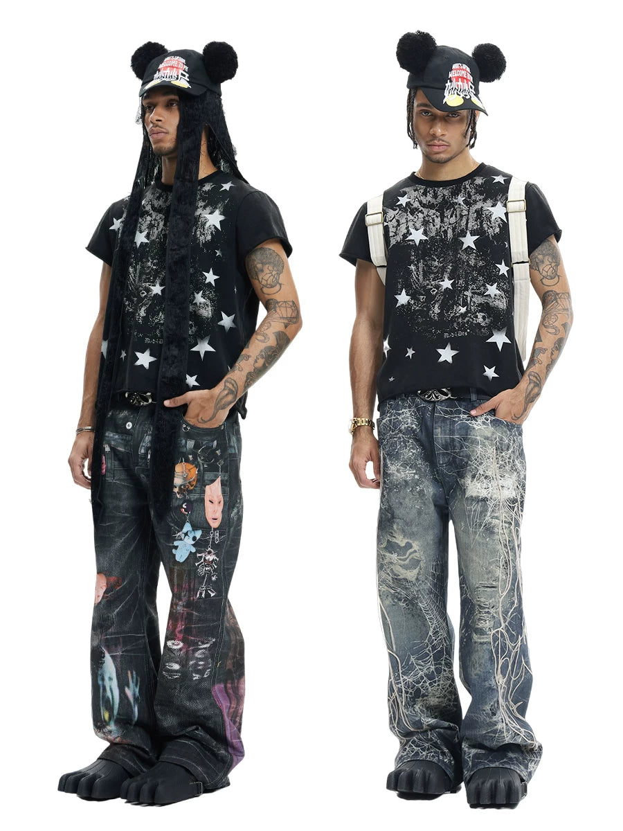 DARK PUNK STAR PRINT T-SHIRT