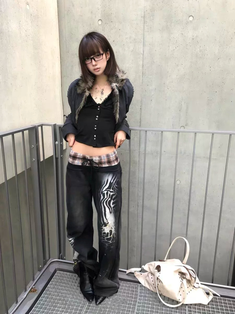 BLACK INK SPLATTER WIDE LEG PANTS