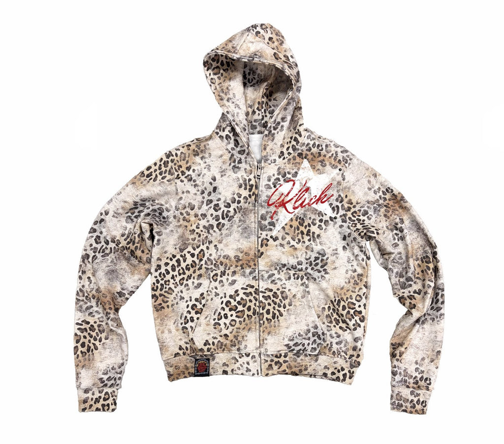 LEOPARD PRINT STUDDED SWEATSHIRT JACKET