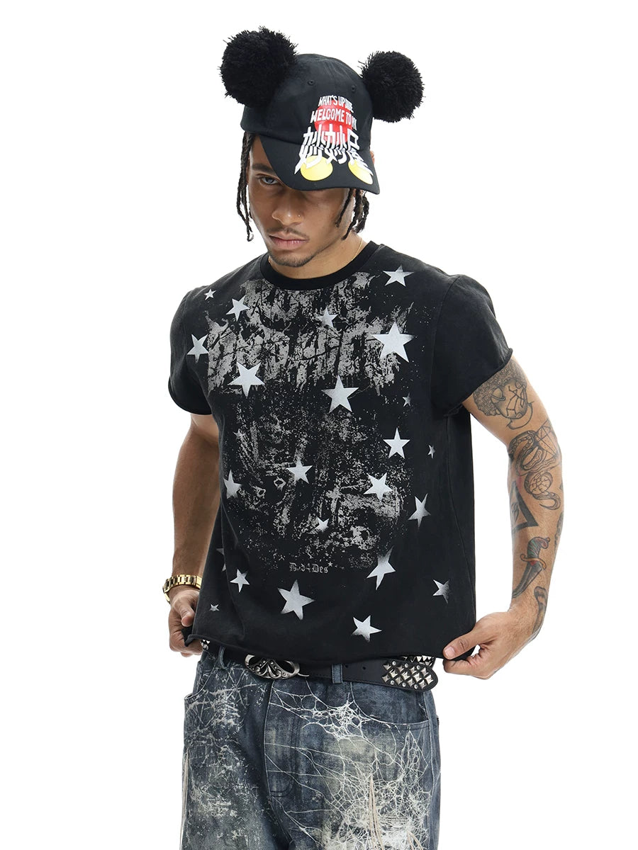 DARK PUNK STAR PRINT T-SHIRT