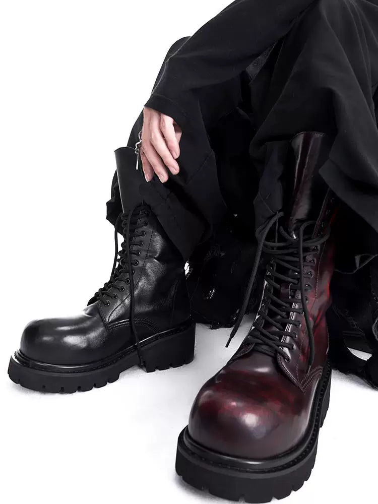 CHUNKY MID-CALF LEATHER BOOTS