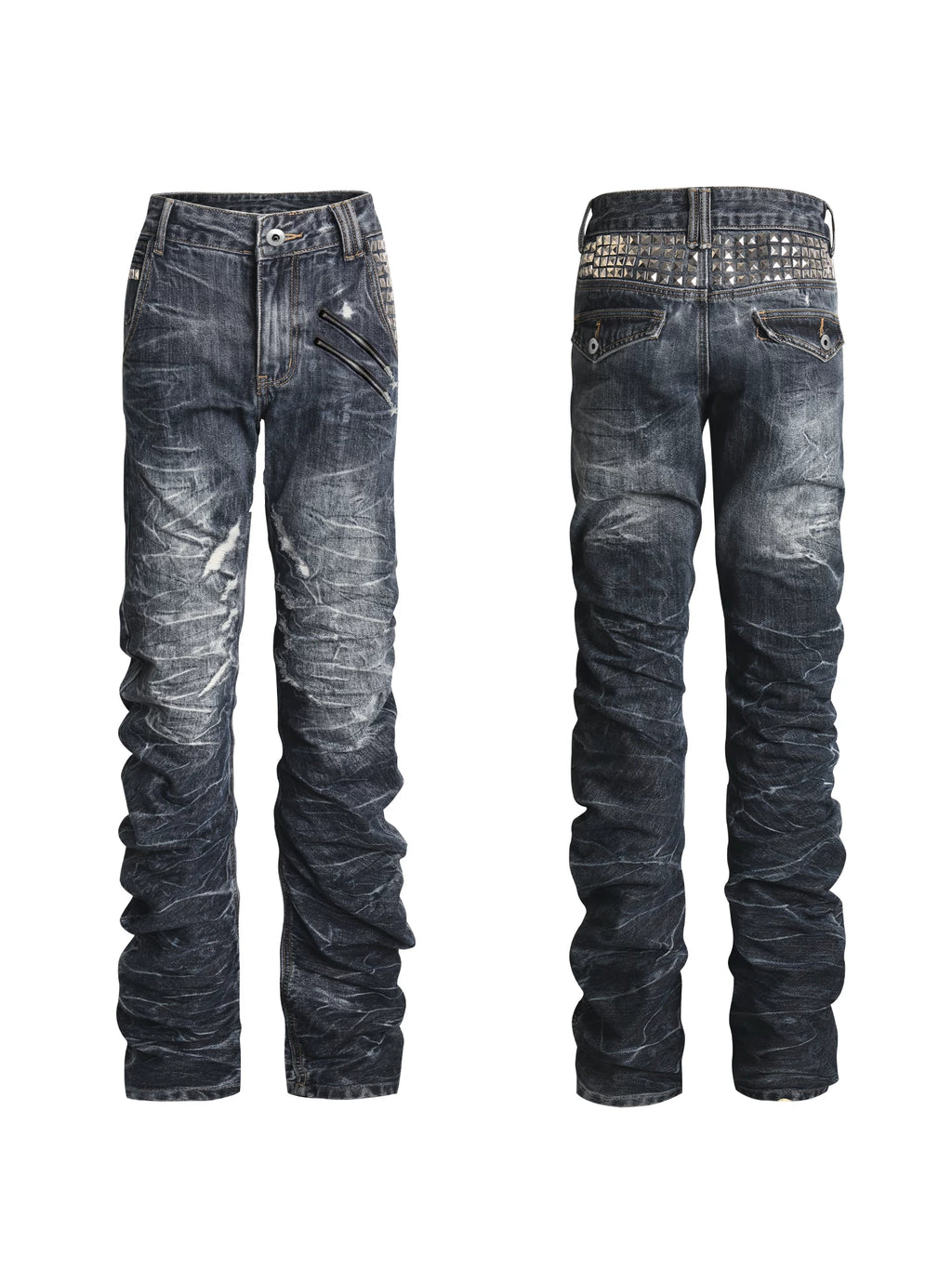SCRATCH RIVET MACHETE DENIM PANTS