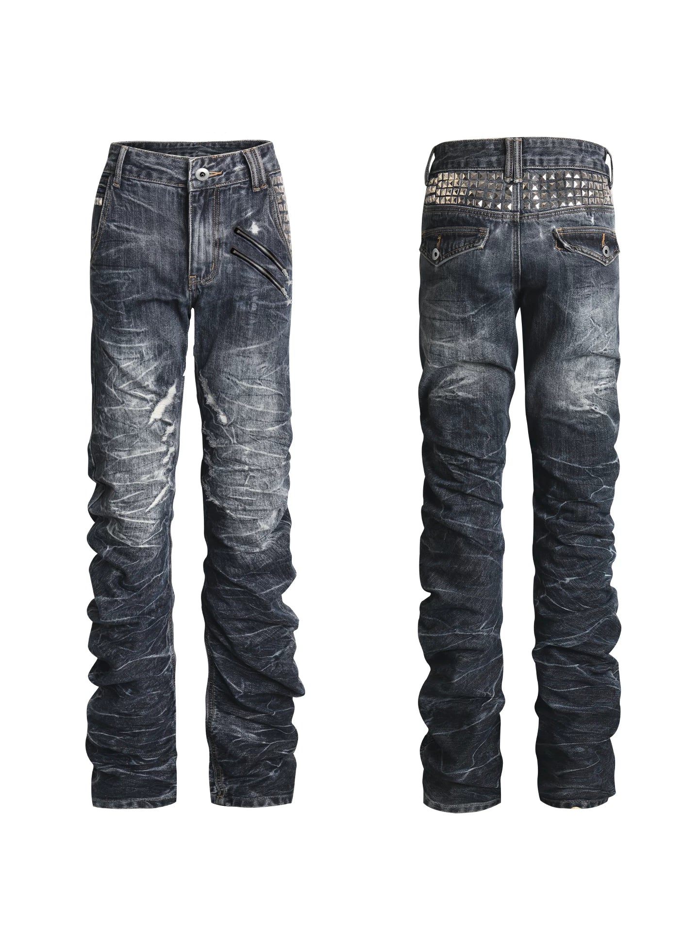 SCRATCH RIVET MACHETE DENIM PANTS