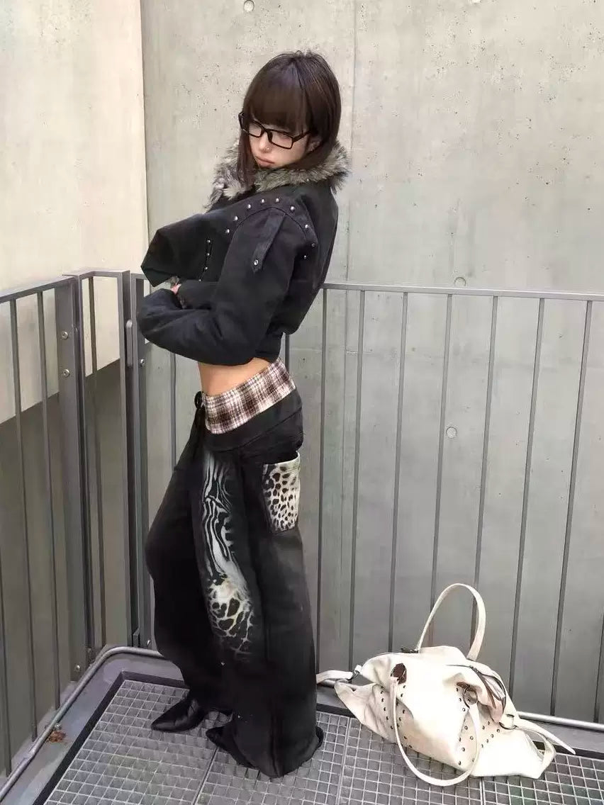 BLACK INK SPLATTER WIDE LEG PANTS